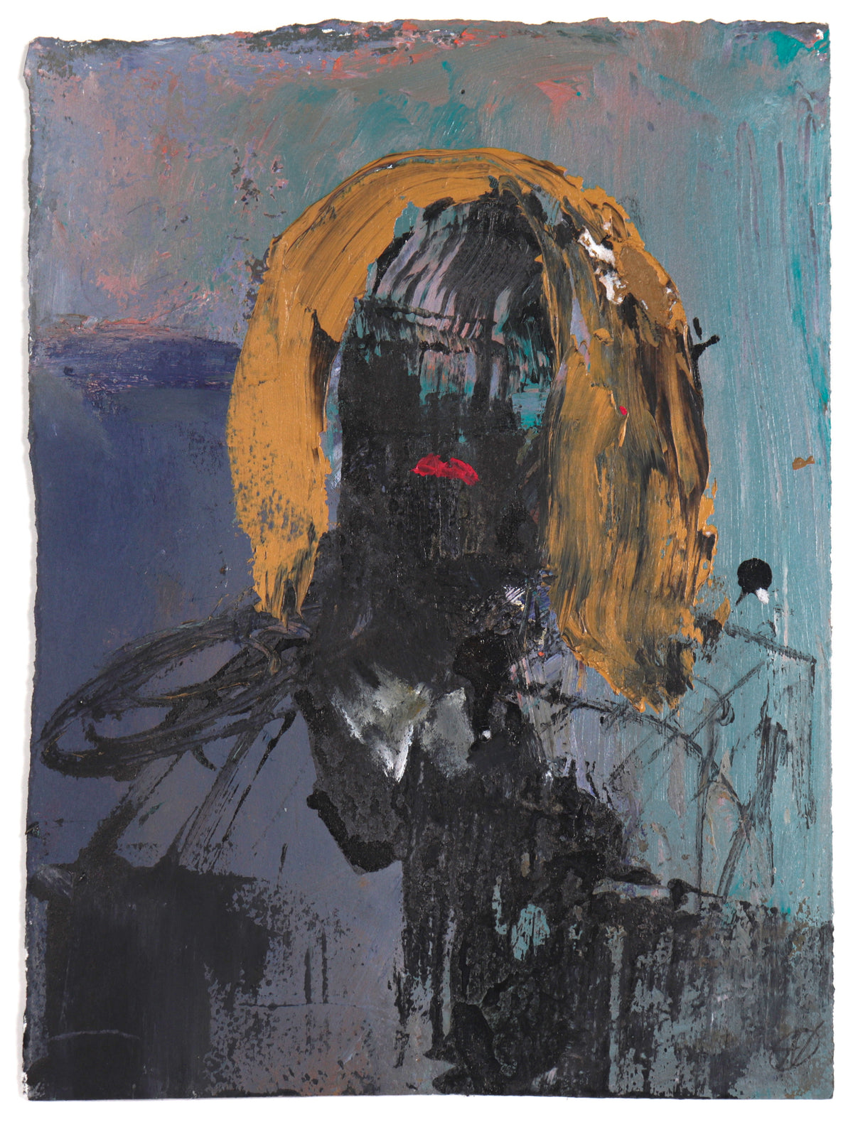 Moody Abstracted Figure with Halo &lt;br&gt;20th Century Acrylic &lt;br&gt;&lt;br&gt;#C6735