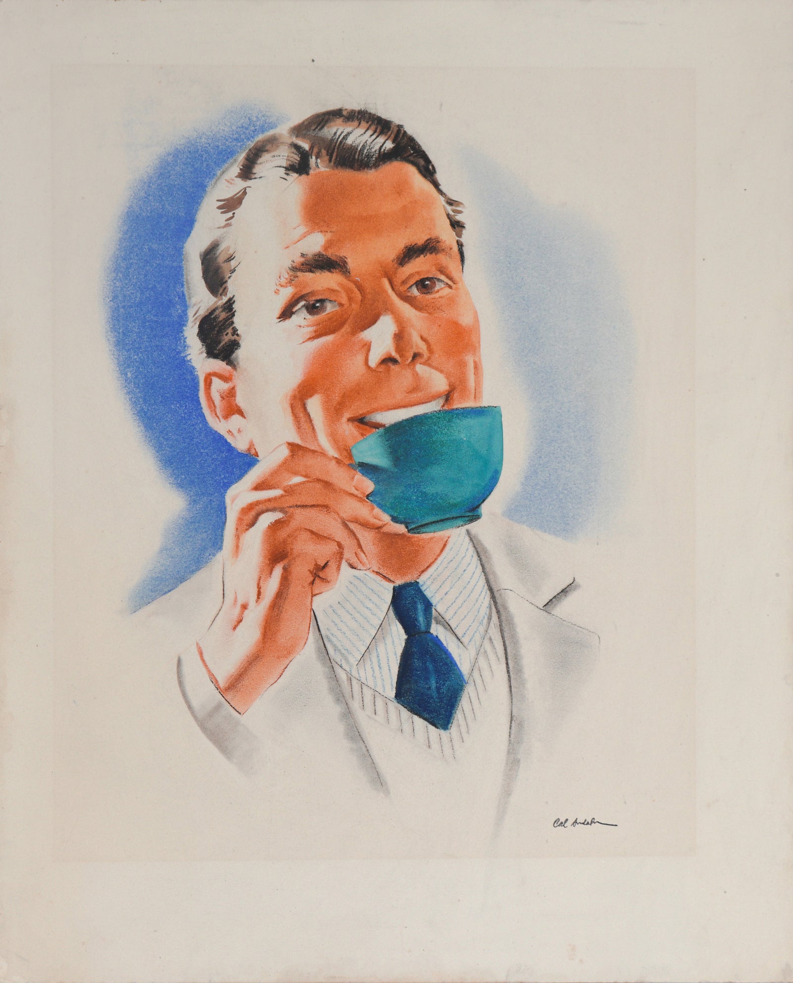 Man with Coffee <br>Mid Century Pastel <br><br>#C6737