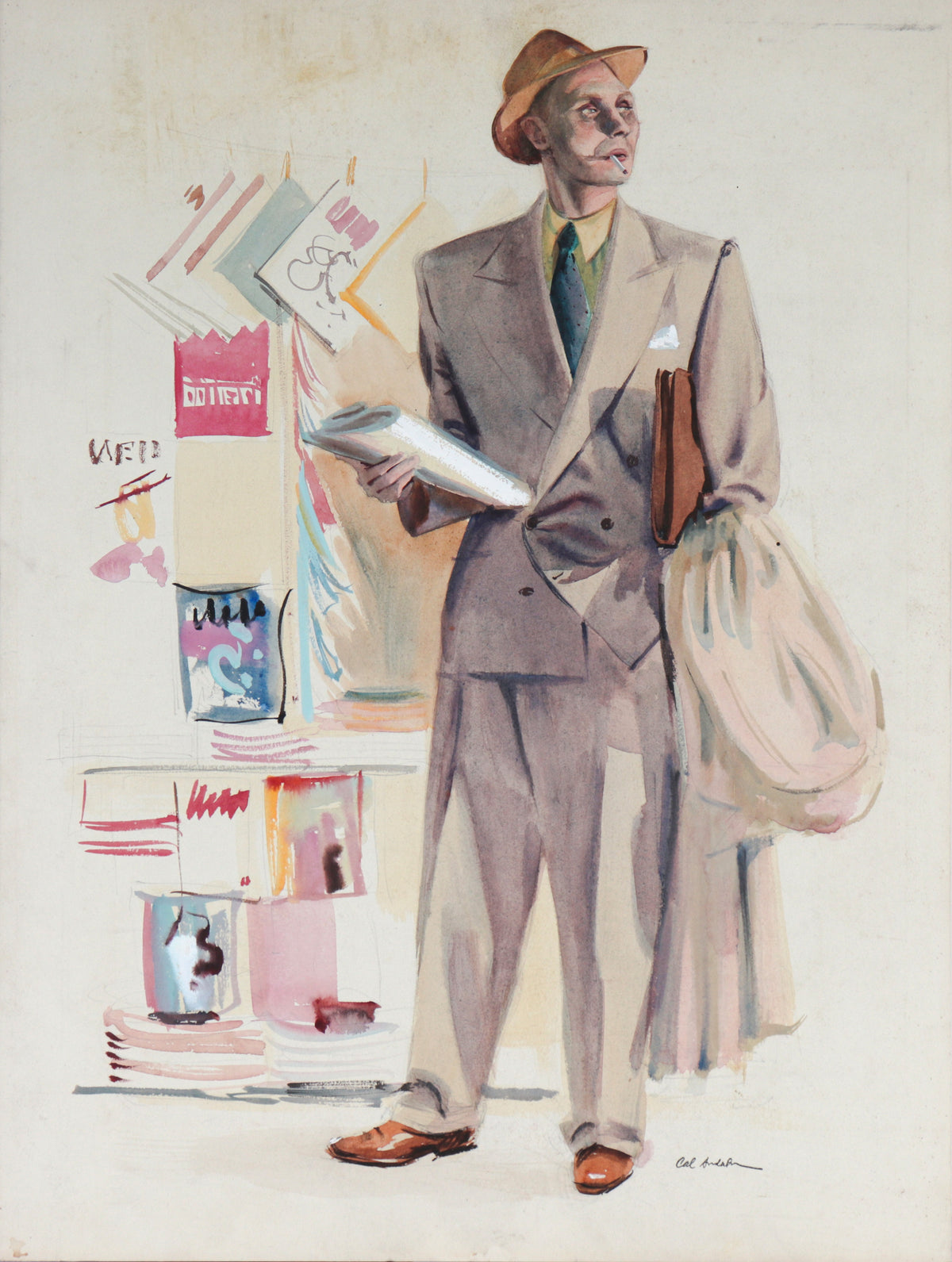 Dapper Advertising Gentleman &lt;br&gt;Mid Century Gouache &lt;br&gt;&lt;br&gt;#C6738