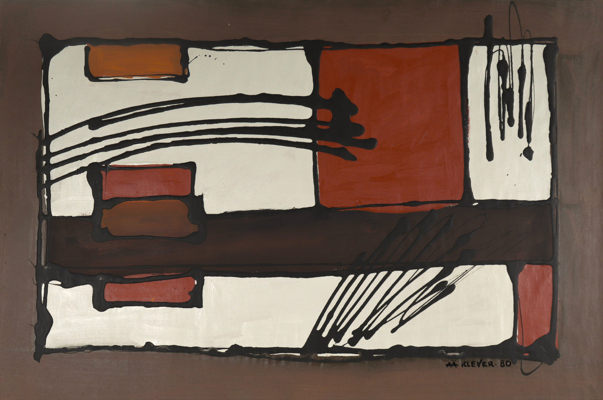 Brown and Red Playful Abstract&lt;br&gt;1986 Mixed Media Acrylic&lt;br&gt;&lt;br&gt;C6759