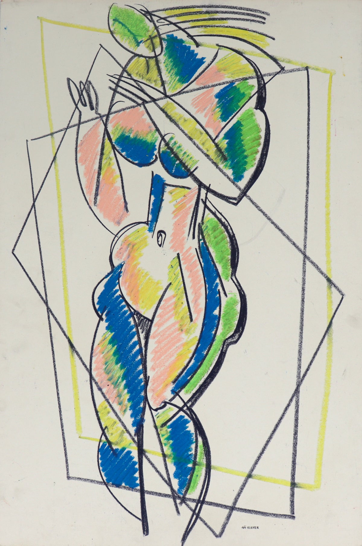 Brightly Colored Cubist Figure&lt;br&gt;Late 20th Century Pastel&lt;br&gt;&lt;br&gt;C6815