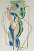 Brightly Colored Cubist Figure<br>Late 20th Century Pastel<br><br>C6815