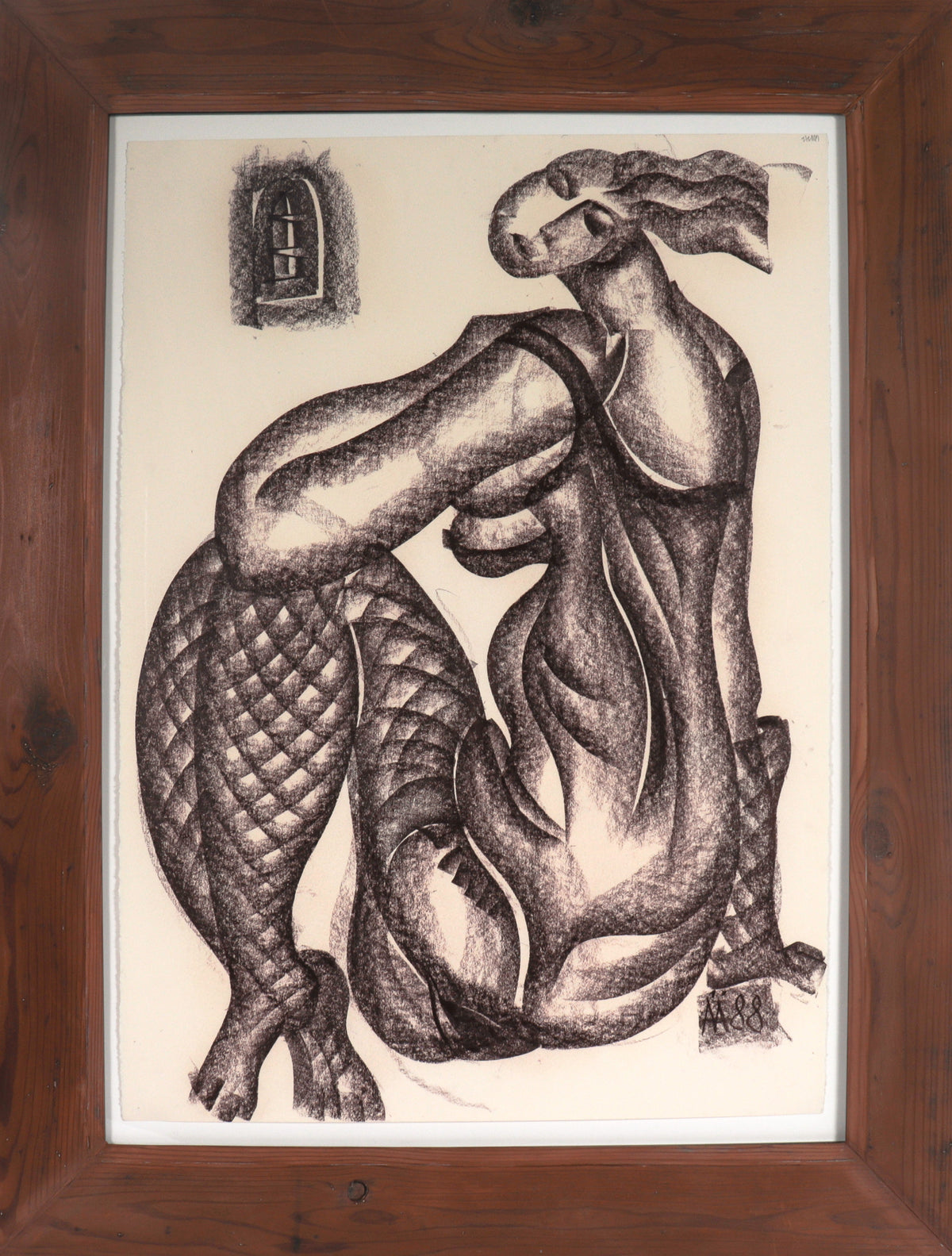 Cubist Female Figure in Repose&lt;br&gt;1988 Charcoal&lt;br&gt;&lt;br&gt;C6850