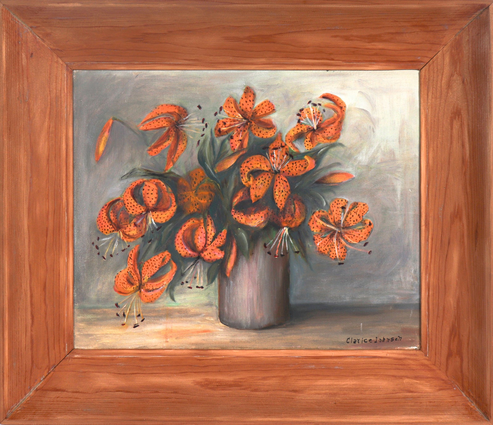 Day Lilies on the Table <br>Mid Century Oil <br><br>C6879
