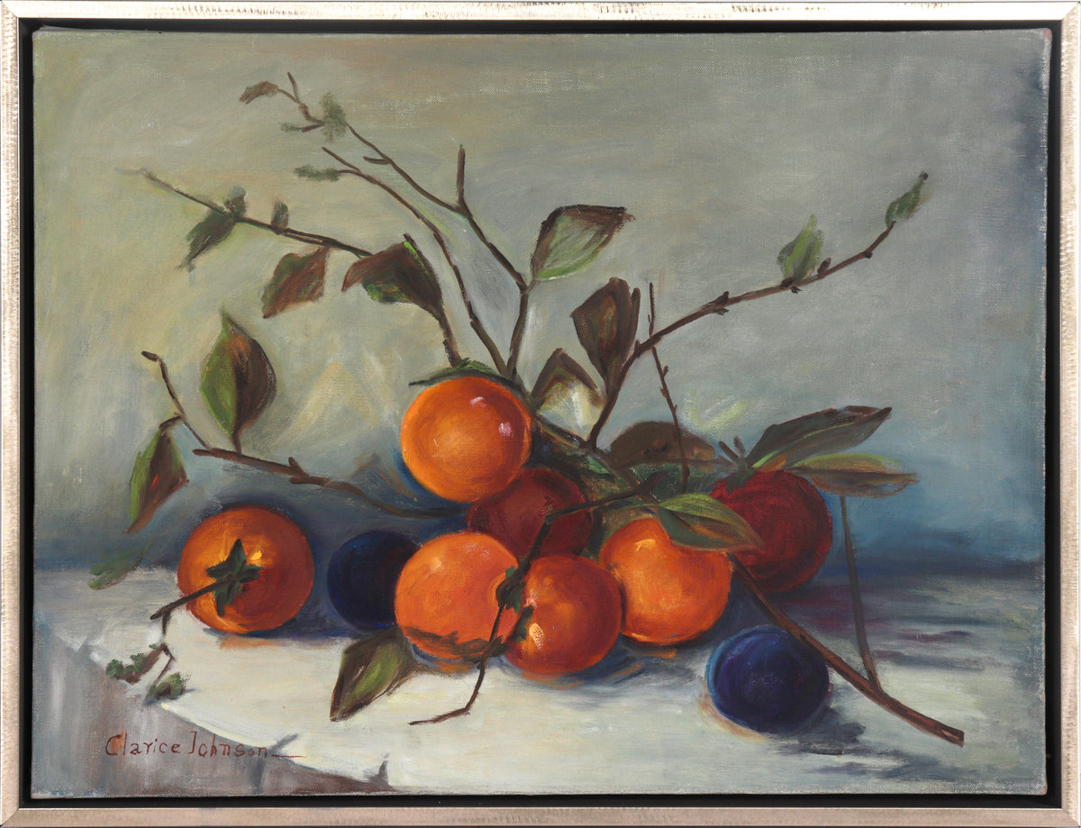 Fruit &amp; Branches Still Life &lt;br&gt;Mid Century Oil &lt;br&gt;&lt;br&gt;#C6880