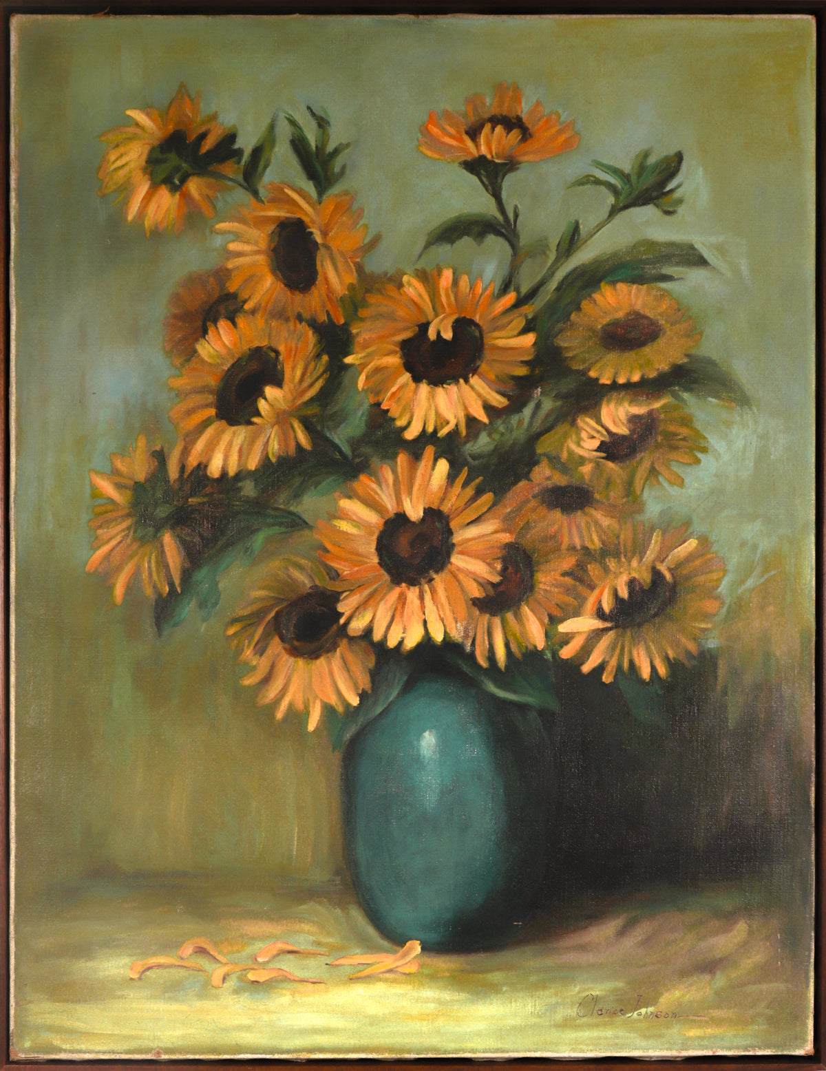 Bright Sunflower Still Life &lt;br&gt;Mid Century Oil &lt;br&gt;&lt;br&gt;#C6882