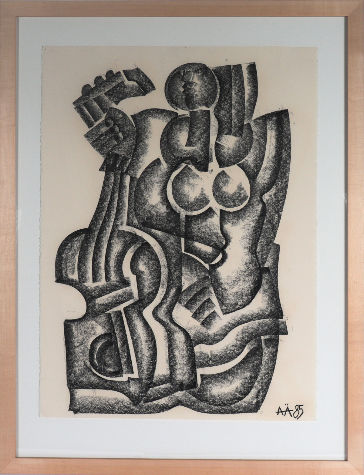 Cubist Figure with Guitar&lt;br&gt;1985 Charcoal&lt;br&gt;&lt;br&gt;#C6913