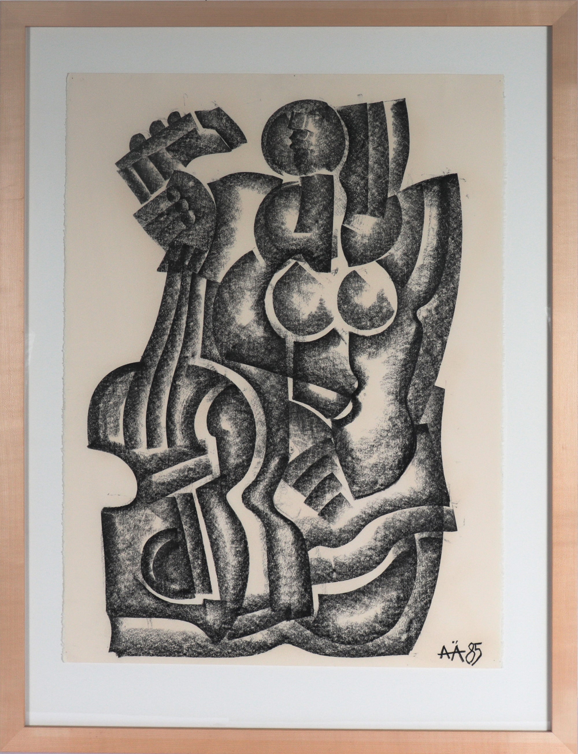 Cubist Figure with Guitar<br>1985 Charcoal<br><br>#C6913