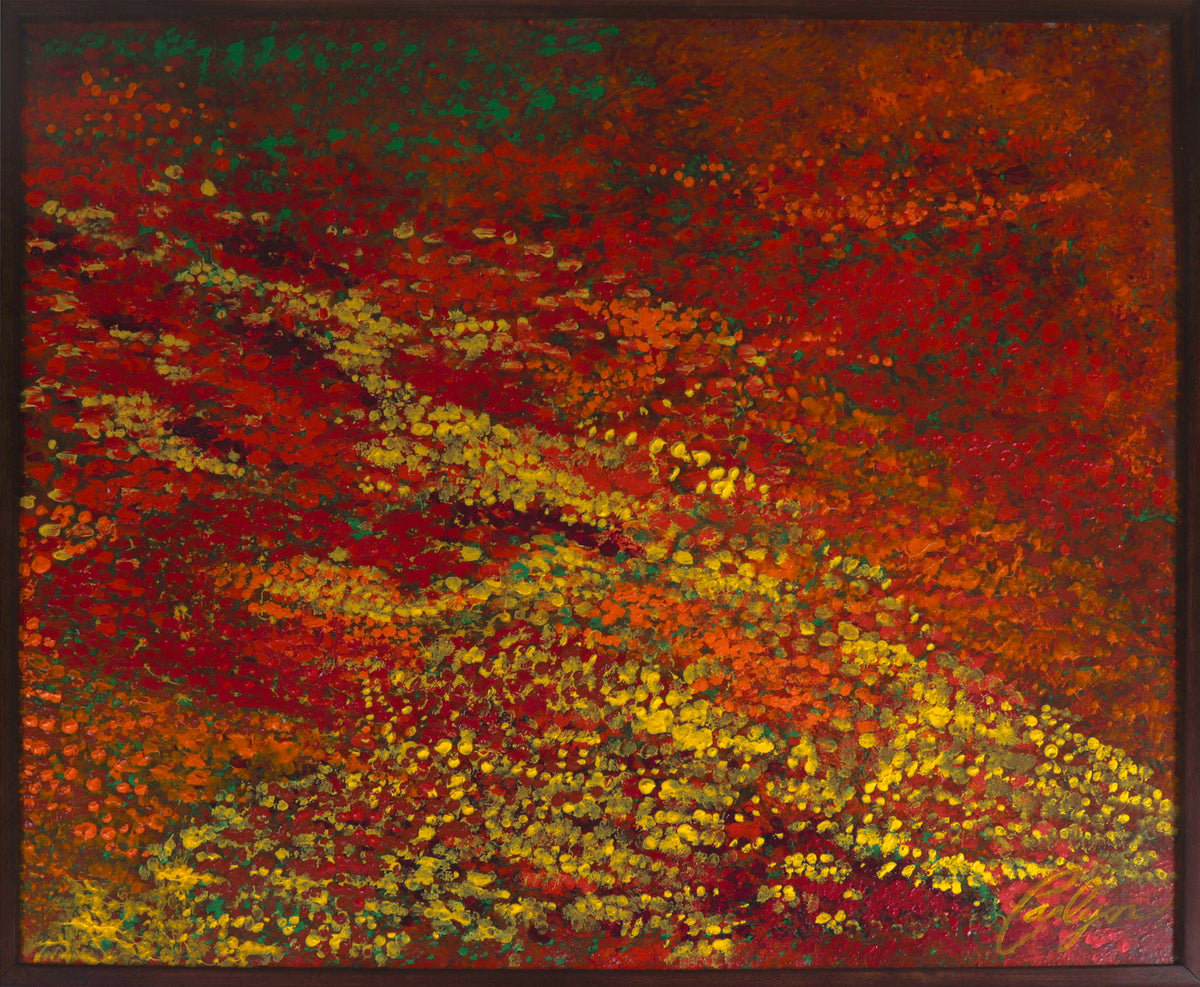 Yellow and Red Abstracted Landscape&lt;br&gt;1981 Acrylic&lt;br&gt;&lt;br&gt;#C6932