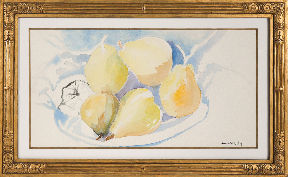 Yellow and Green Toned Still Life with Pears&lt;br&gt;Late 20th Century Watercolor&lt;br&gt;&lt;br&gt;#C6990