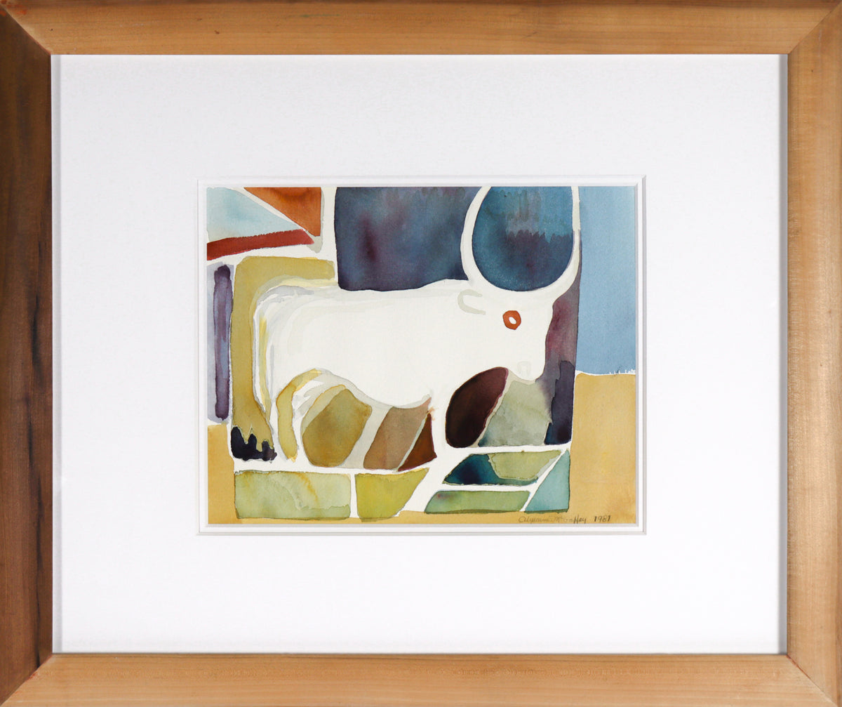 Longhorn Bull on Geometric Background &lt;br&gt;1981 Watercolor &lt;br&gt;&lt;br&gt;#C6994