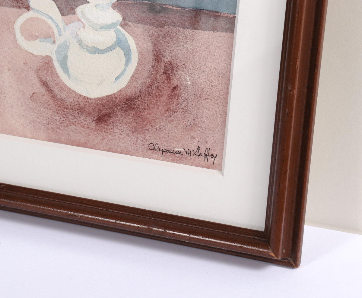 Muted Blue & Red Still Life with Chamberstick<br>20th Century <br><br>#C7030