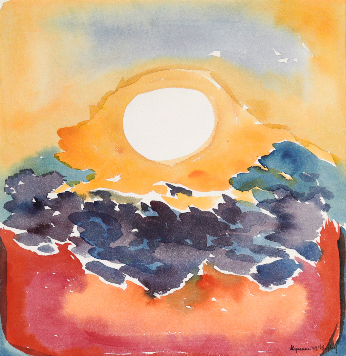 Abstracted Ocean Sunset <br>20th Century Watercolor <br><br>#C7271