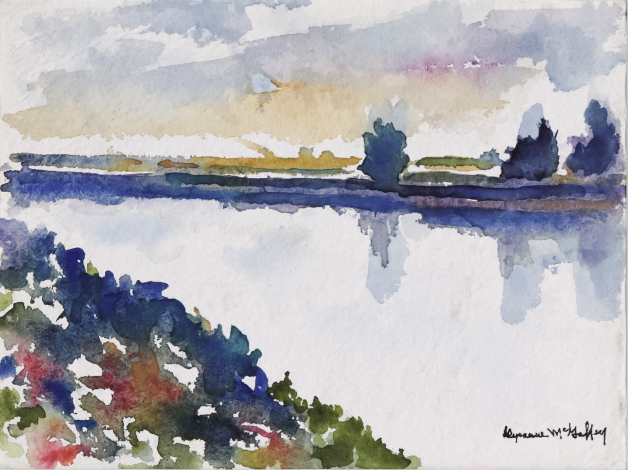 Cool Toned River Scene <br>20th Century Watercolor <br><br>#C7273