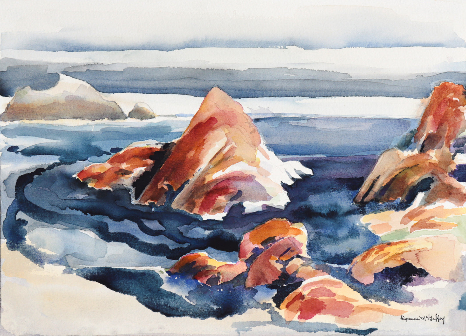 Rocky Coastline Scene <br>2010 Watercolor <br><br>#C7289