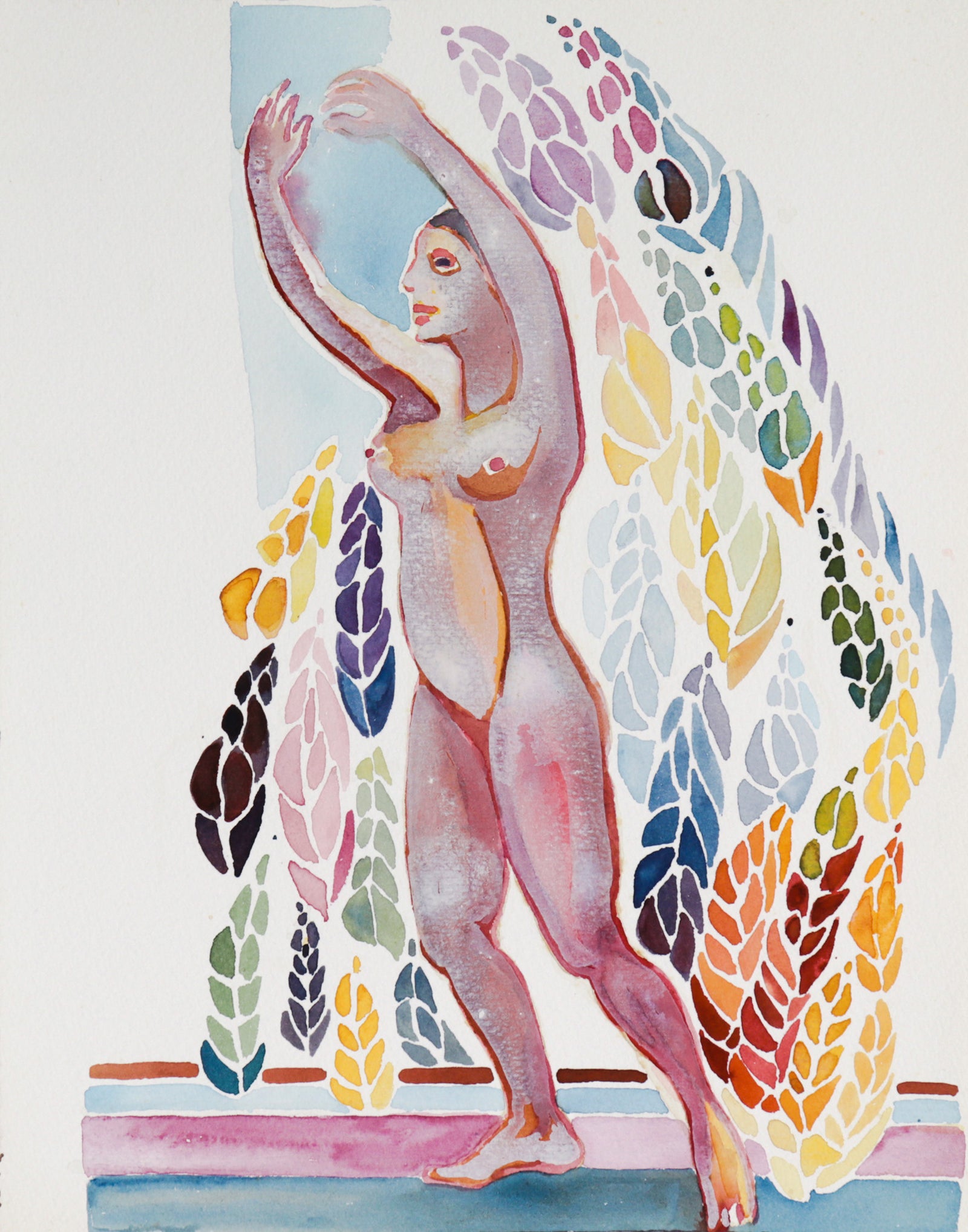Dancing Nude Amongst the Wisteria <br>21st Century Watercolor <br><br>#C7290