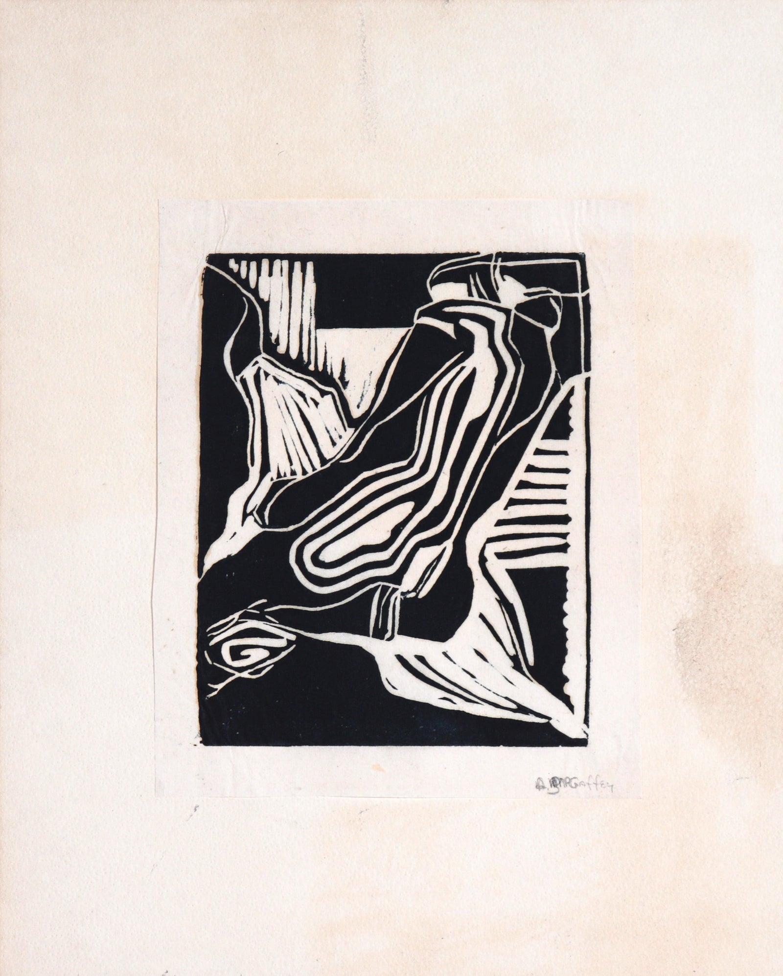 Graphic Undulating Abstract <br>20th Century Woodblock Print <br><br>#C7303