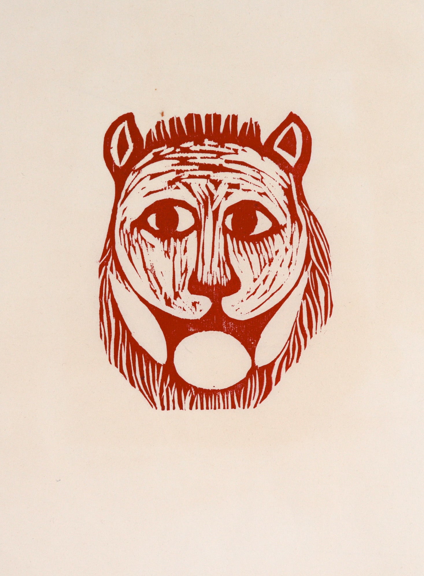 Folk-Art Style Lion in Red <br>20th Century Woodblock Print <br><br>#C7308