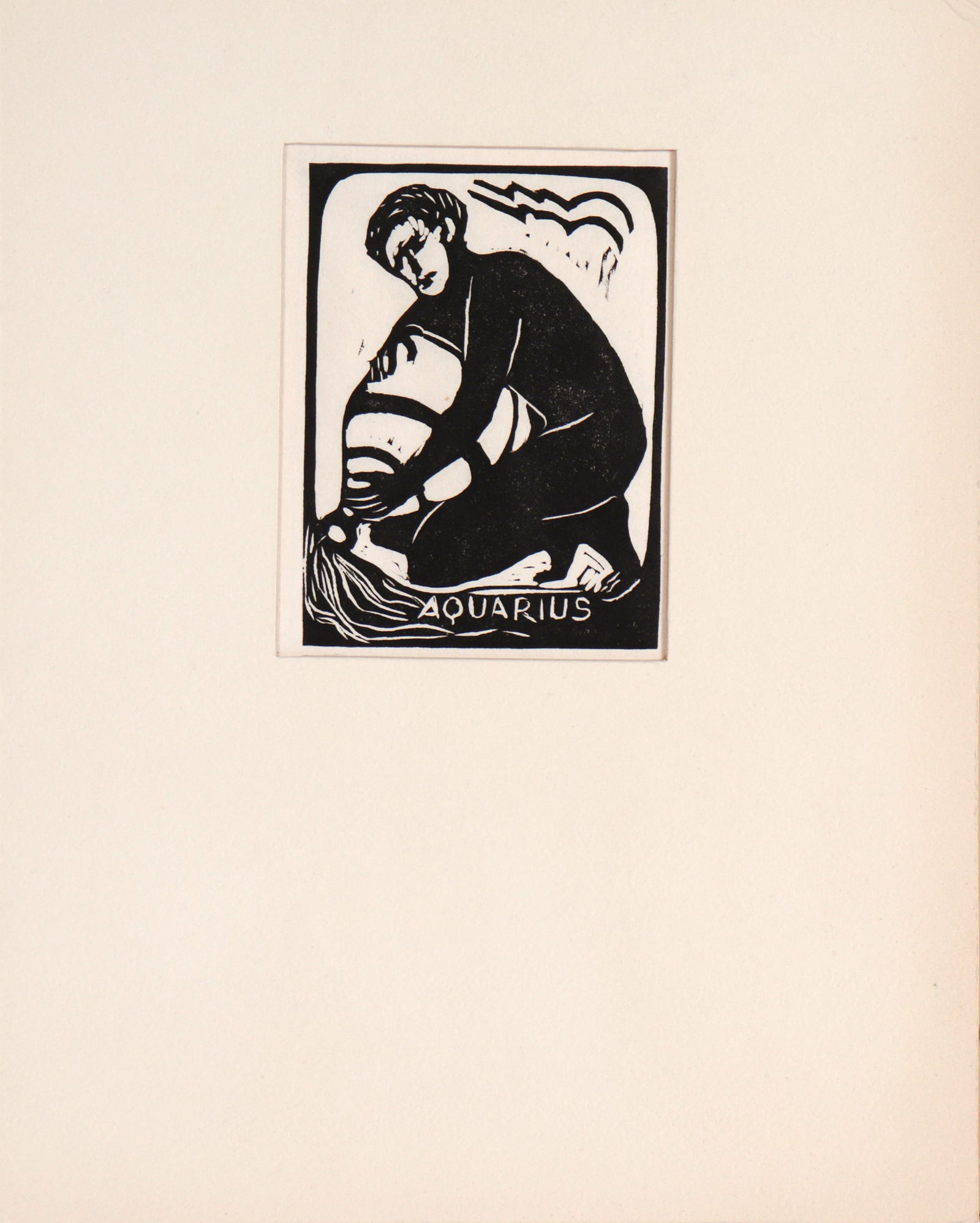 Aquarian Emblem <br>Mid Century Woodblock <br><br>#C7314