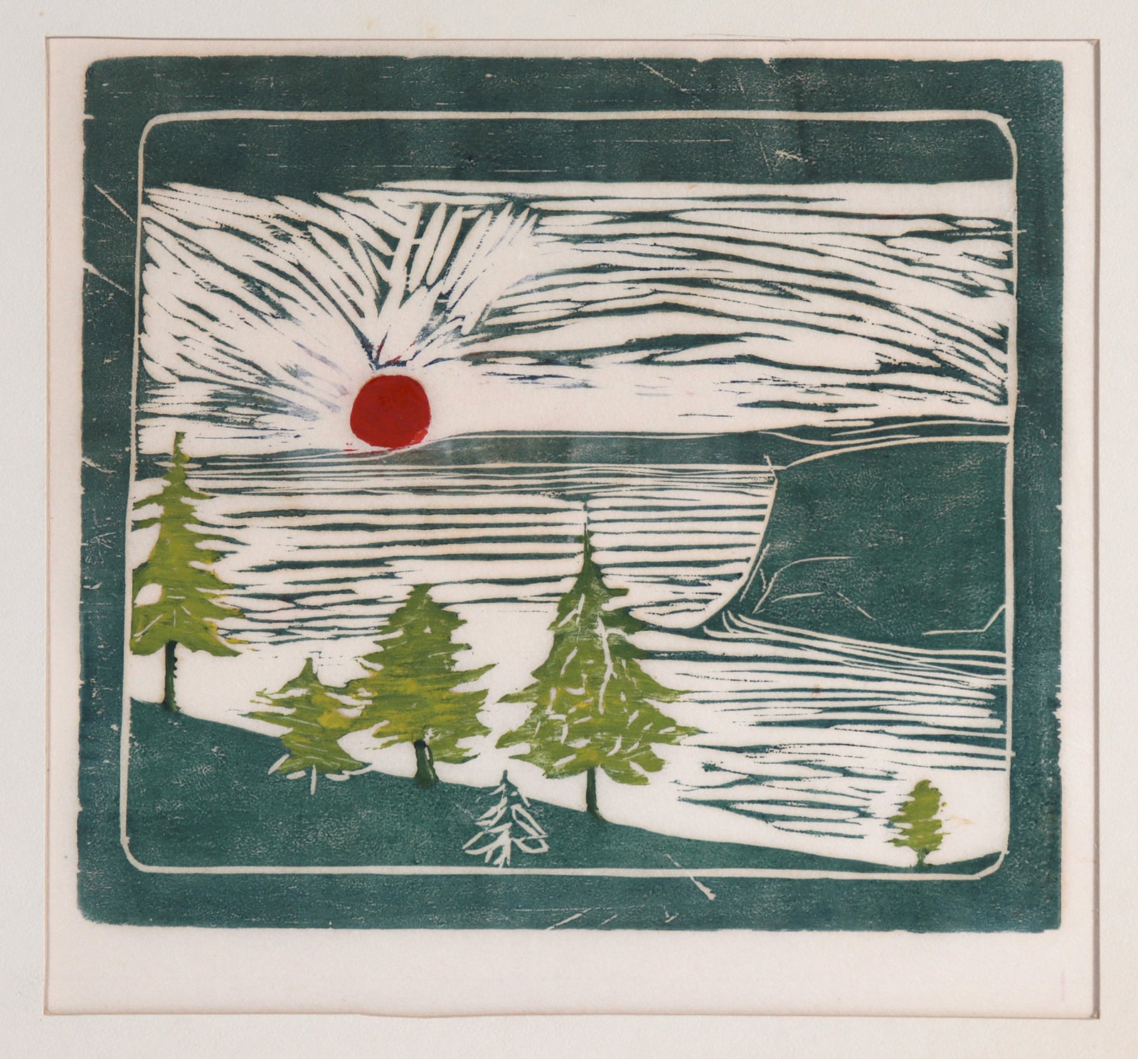 <I>Bear Valley Trail in Green and Red </I> <br>20th Century Woodblock <br><br>#C7320