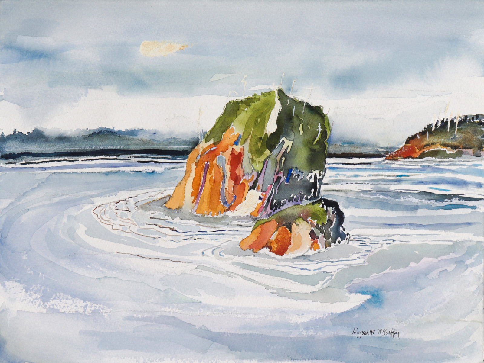 Colorful Rock Seascape <br>Late 20th-Early 21st Century Watercolor <br><br>#C7371