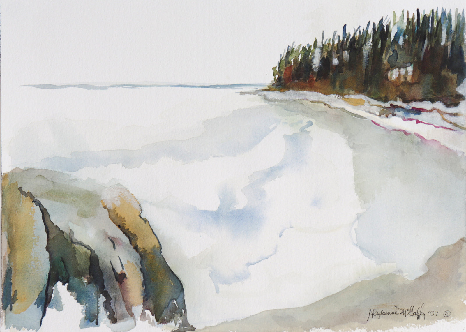 Coastal View of Forested Shores <br>2007 Watercolor <br><br>#C7372