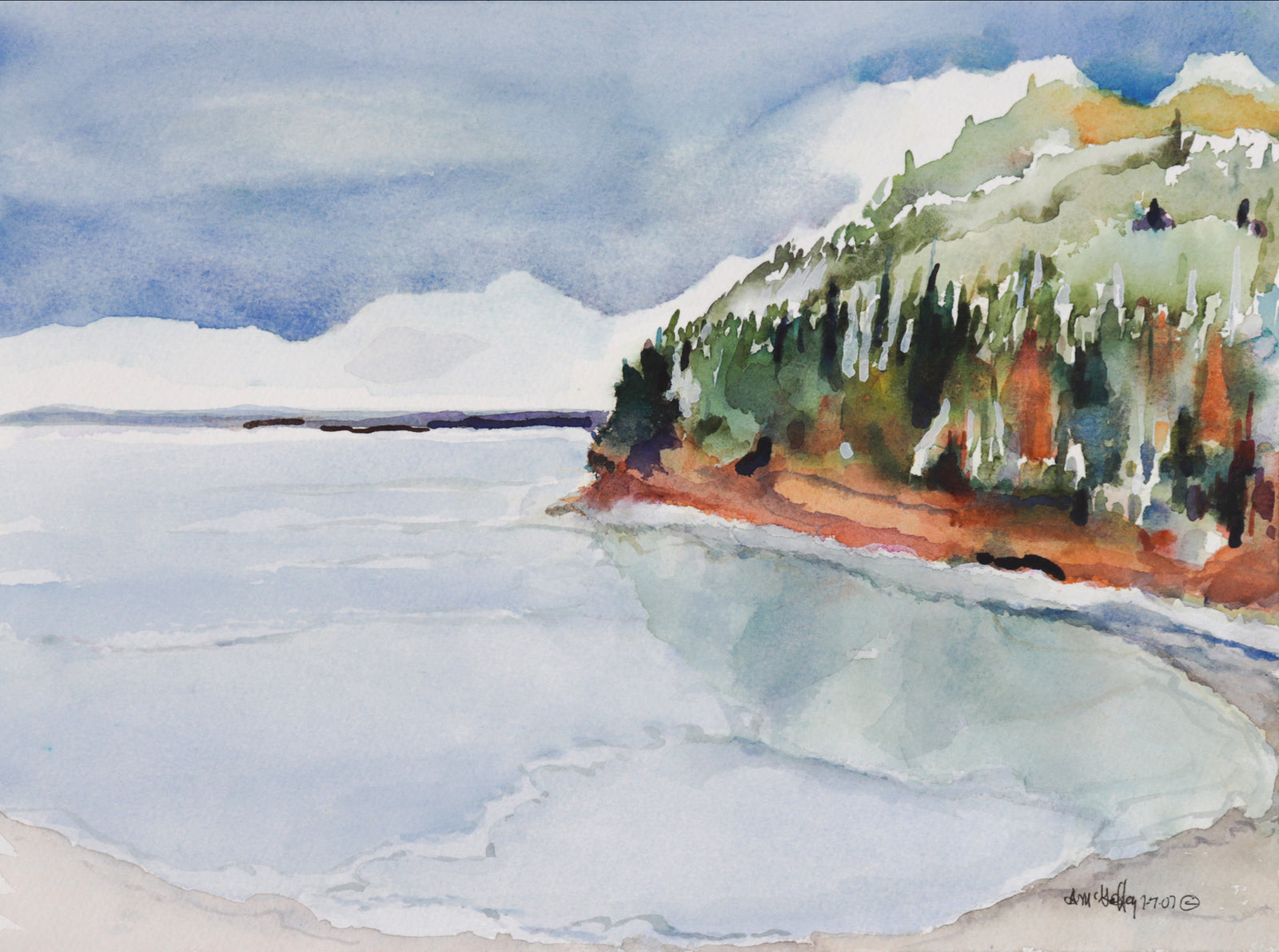 Green and Orange Coastal Reflections <br>2007 Watercolor <br><br>#C7387