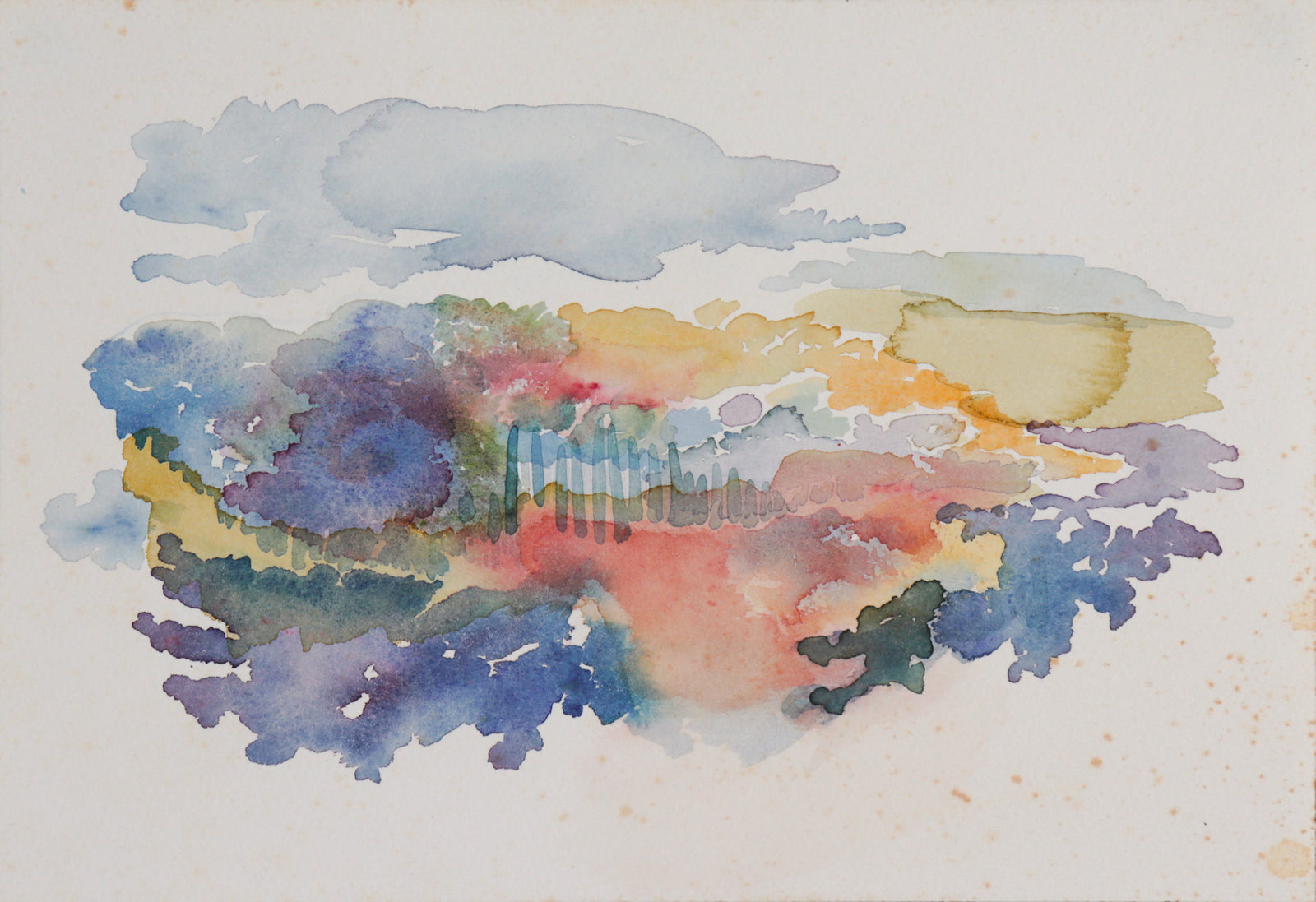 Colorful Abstracted Sunset Scene <br>Late 20th Century-Early 21st Century Watercolor <br><br>#C7389
