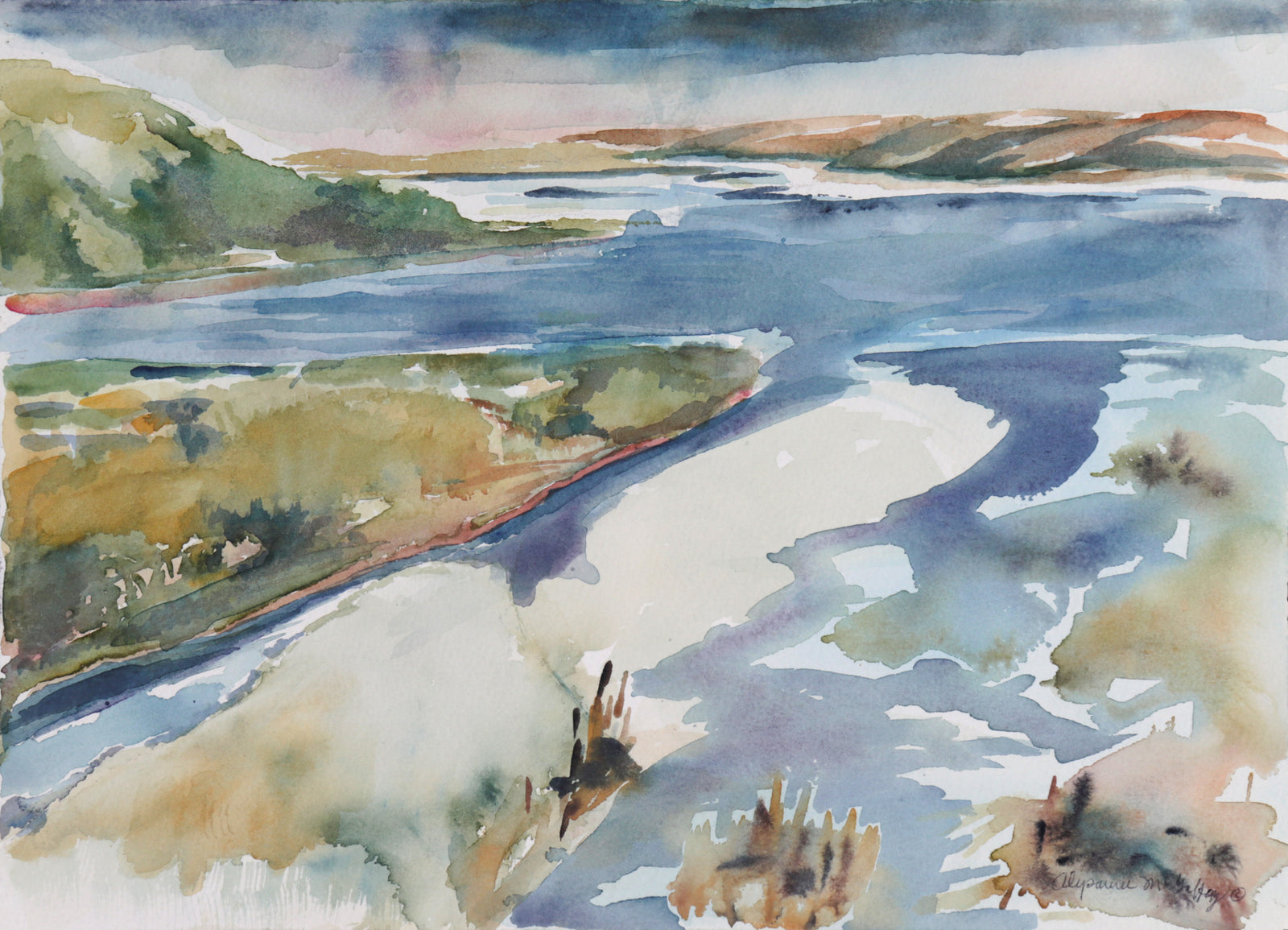 Marshy Seascape <br>Late 20th Century-Early 21st Century Watercolor <br><br>#C7393