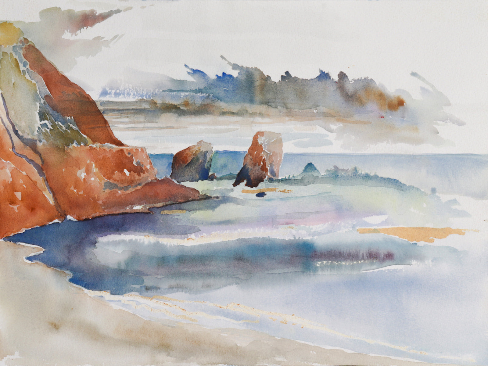 Rust Colored Cliffside Seascape <br>Late 20th Century-Early 21st Century Watercolor <br><br>#C7405