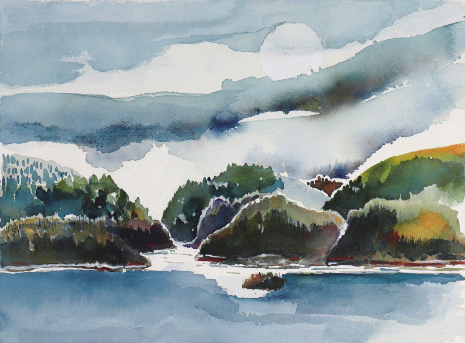 Rolling Arborous Coastal Hills <br>Late 20th Century-Early 21st Century Watercolor <br><br>#C7408