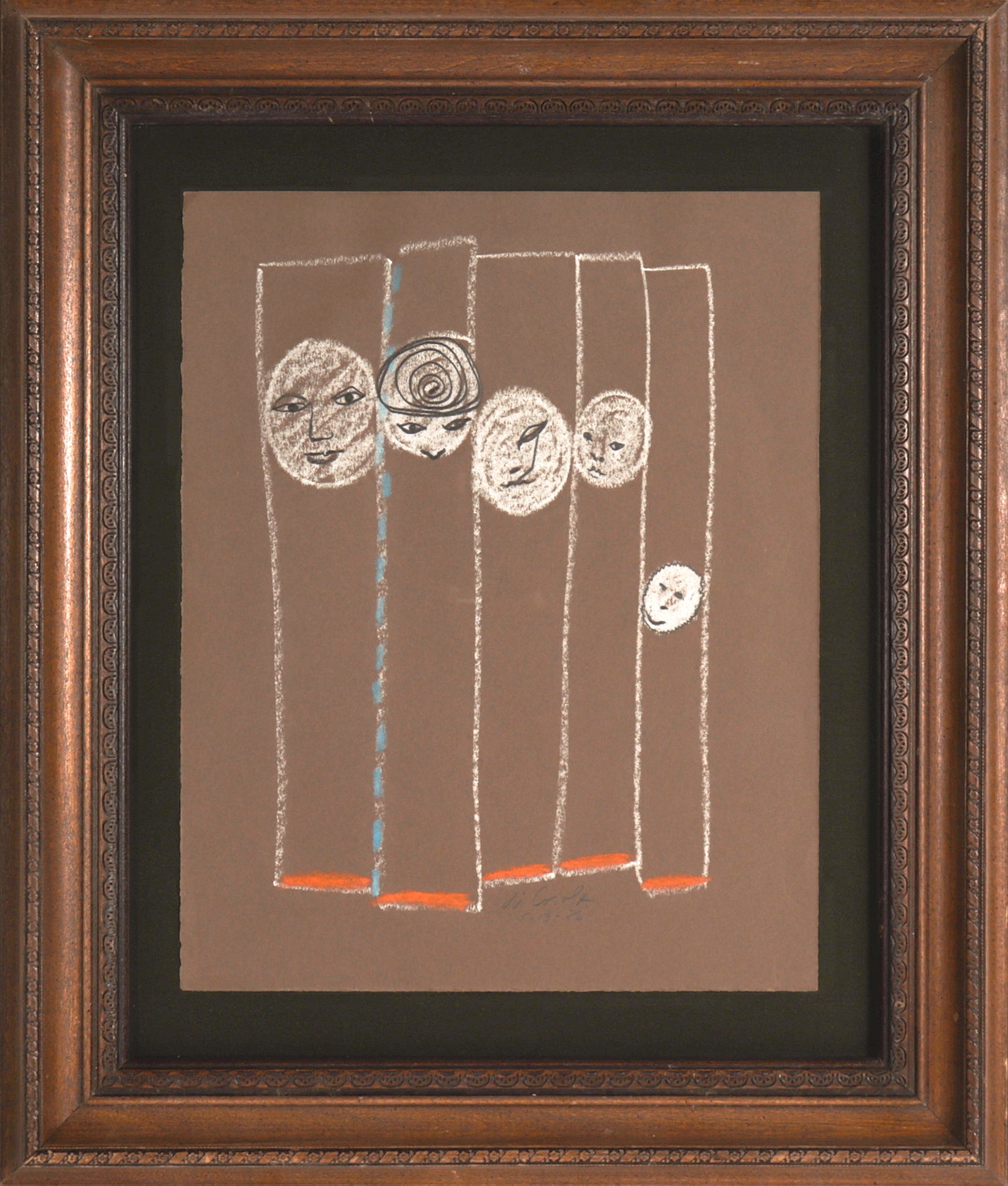 Surrealist Descending Faces <br>1986 Pastel <br><br>#94089