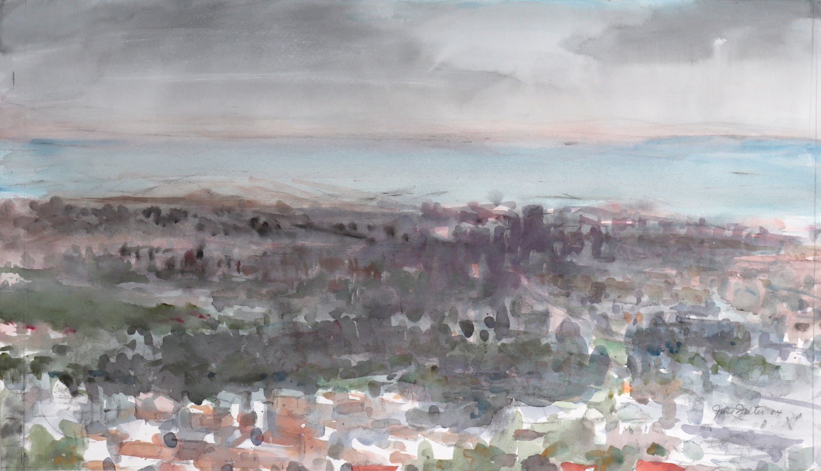 California Vista Point Cityscape <br>2004 Watercolor <br><br>#C7494