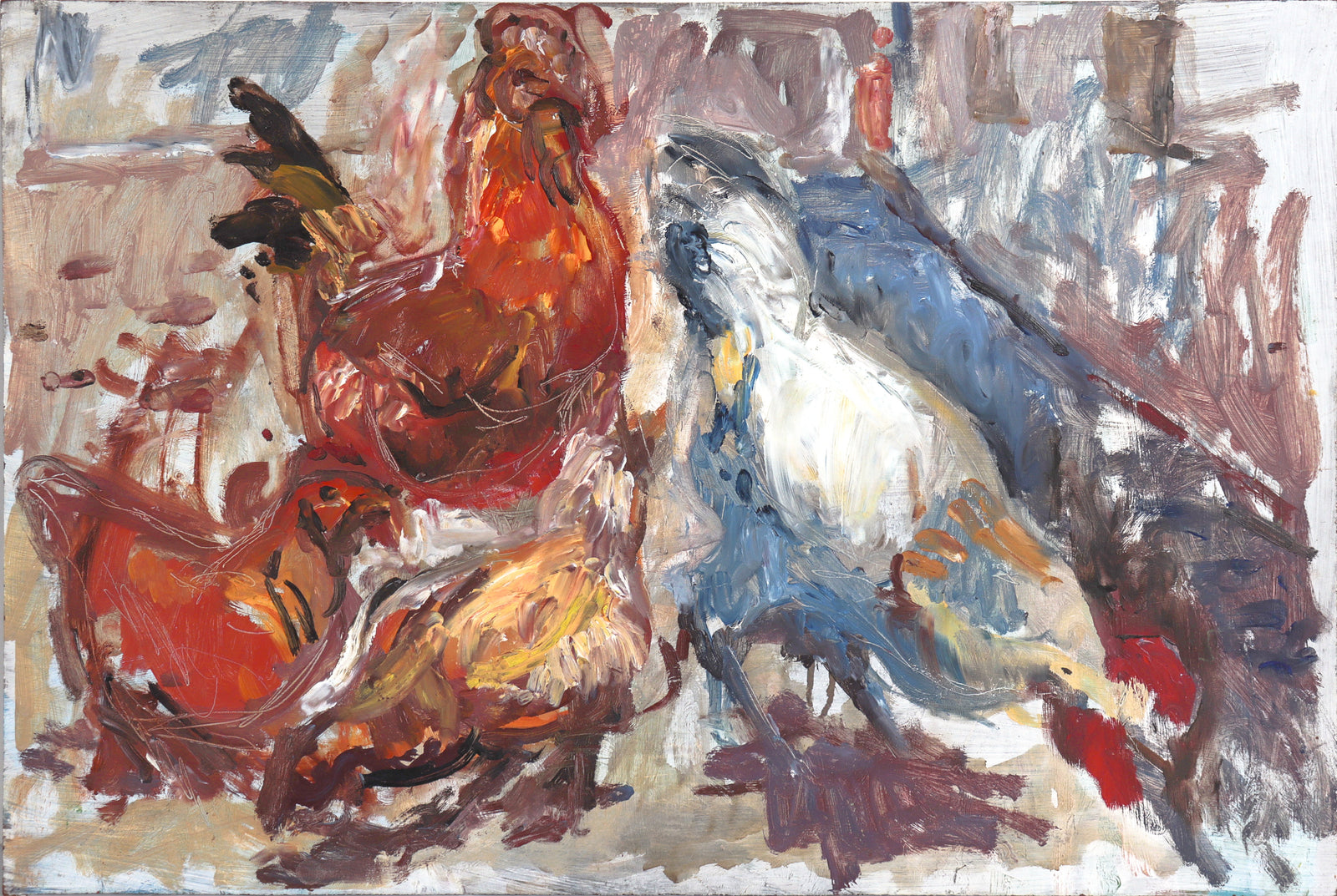 Abstracted Chicken Flock <br>20th Century Oil <br><br>#C7543