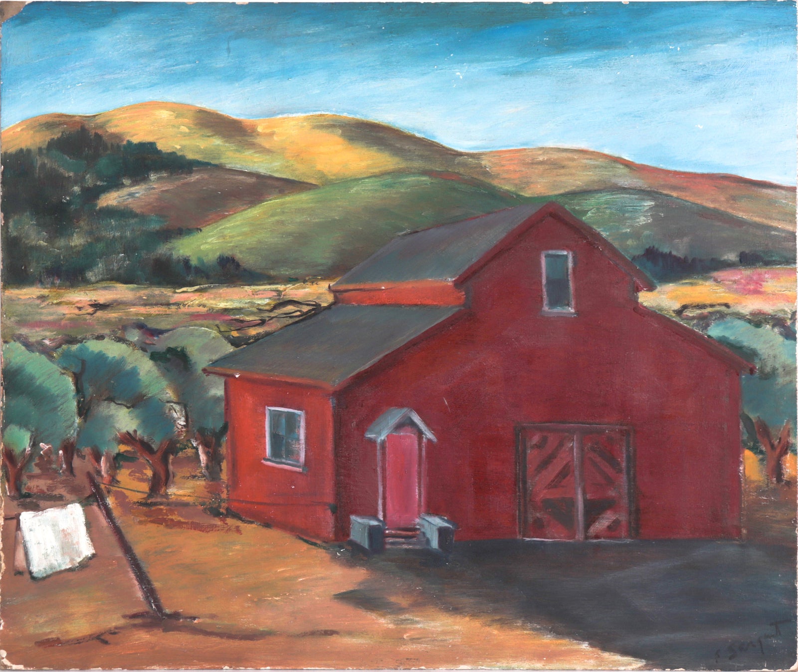 <I>Red Barn</I> <br>1950 Oil <br><br>#C7548