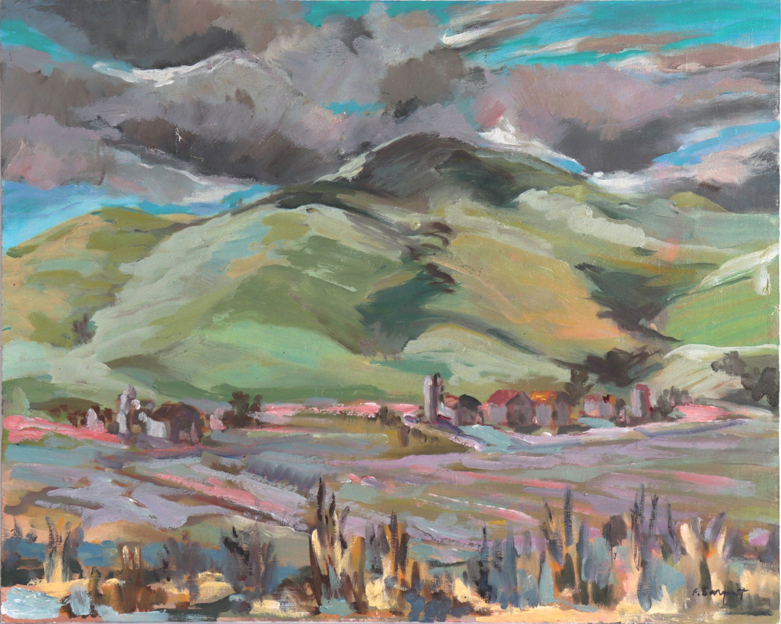Purple-Hued NorCal Landscape <br>Mid 20th Century Oil <br><br>#C7556