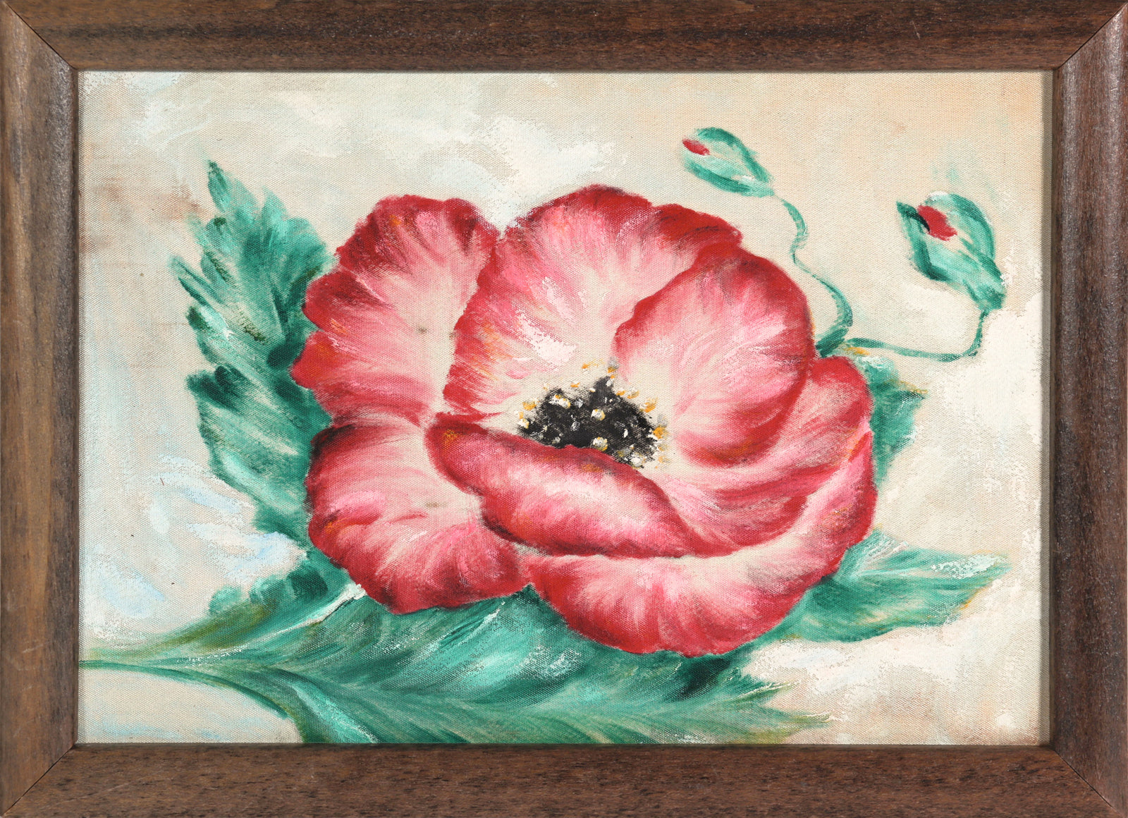 Petite Poppy <br>20th Century Oil on Silk <br><br>#C7582