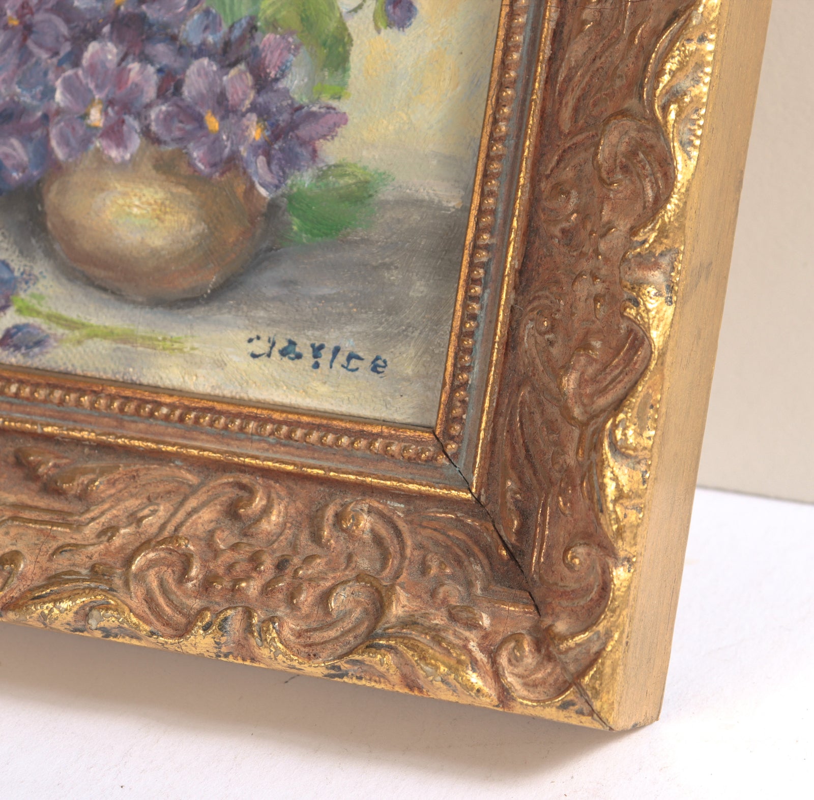 Purple Bouquet Still Life <br>Mid 20th Century Oil <br><br>#C7590