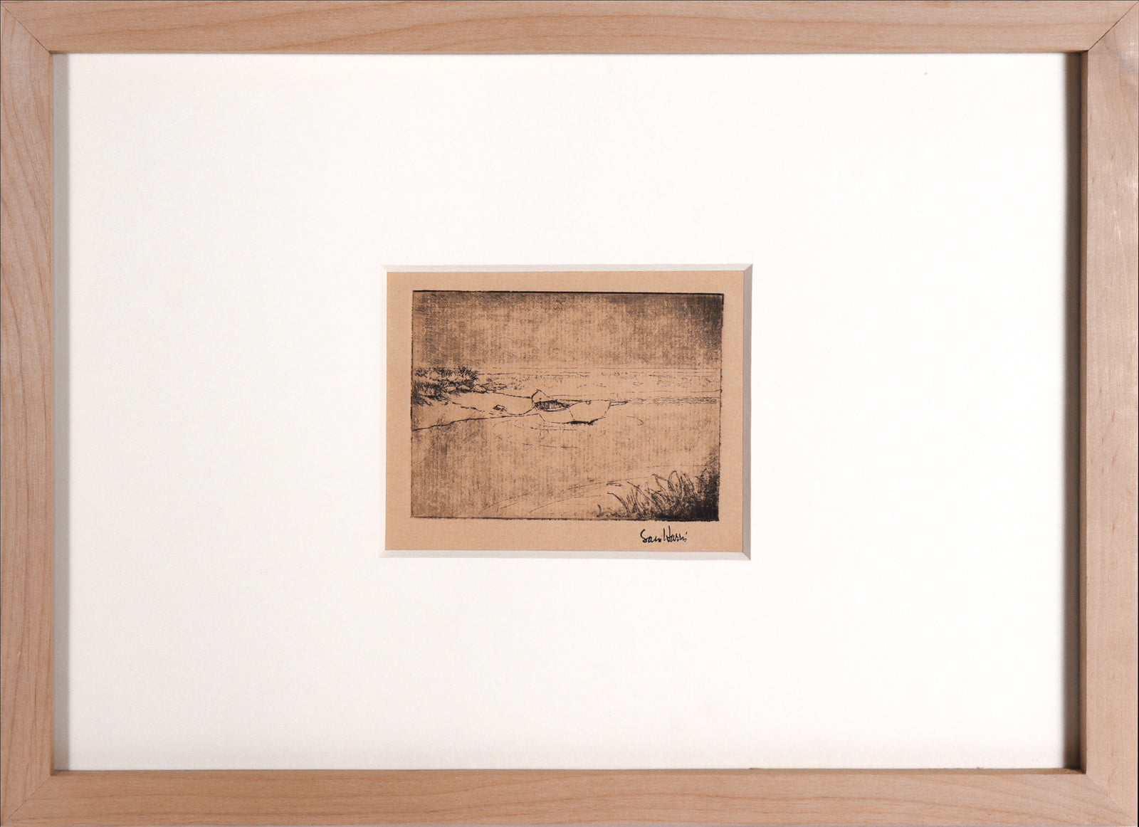 Petite Seascape with Rowboat <br>Mid 20th Century Etching <br><br>#C7632