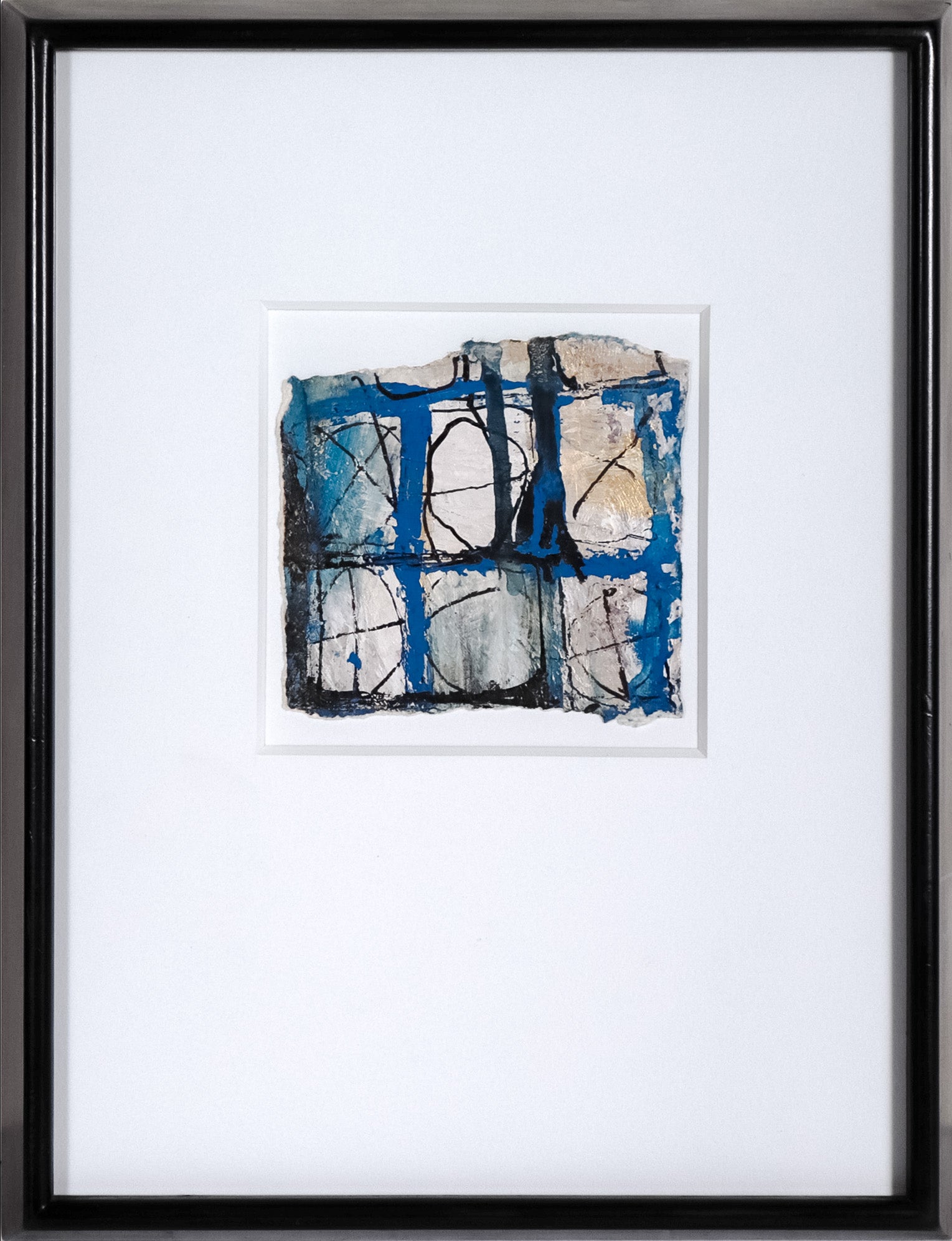 Geometric Abstract in Blue <br>Late 20th Century Oil <br><br>#C7639