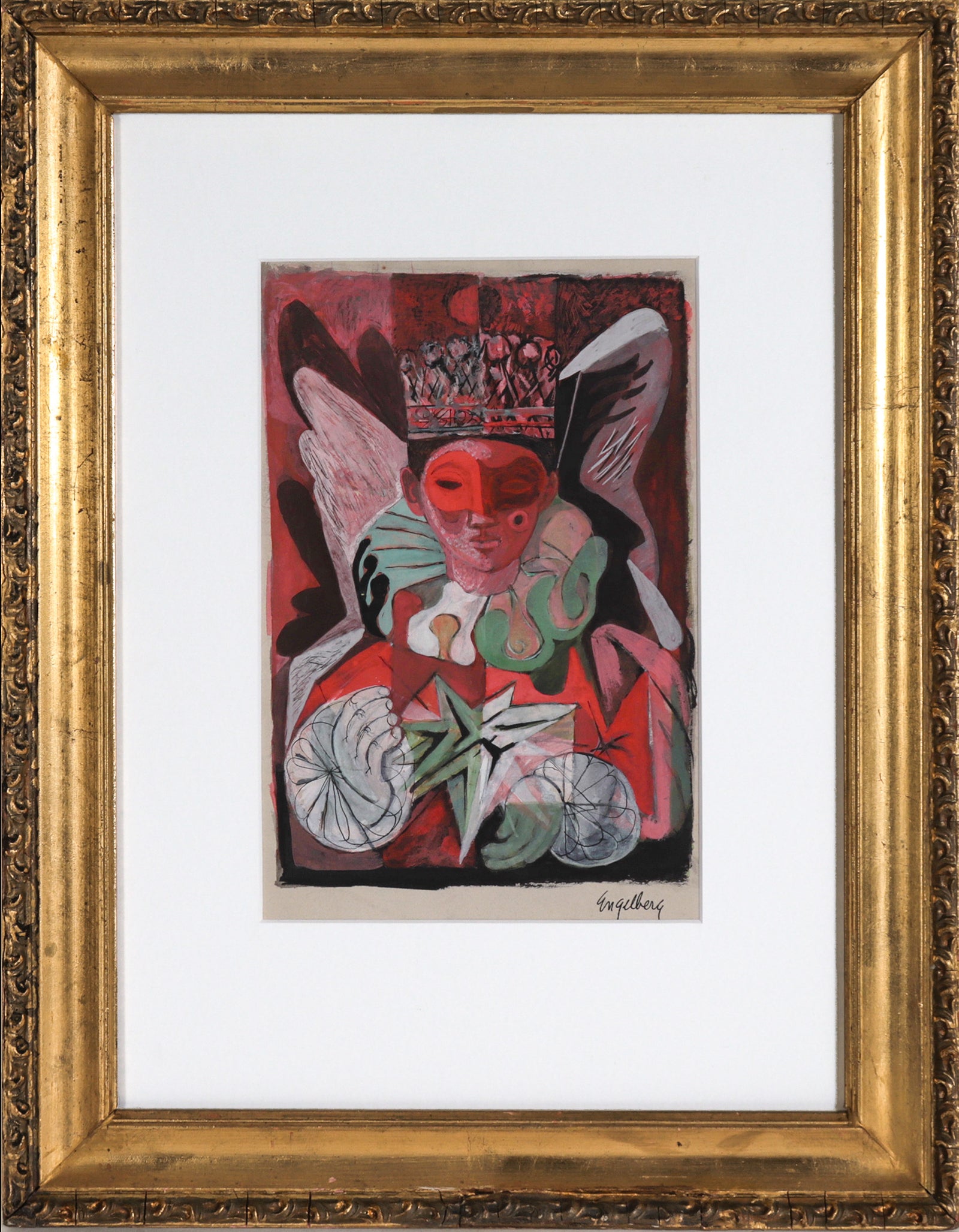 Theatrical Winged Harlequin <br>1960's Gouache & Ink <br><br>#C7674