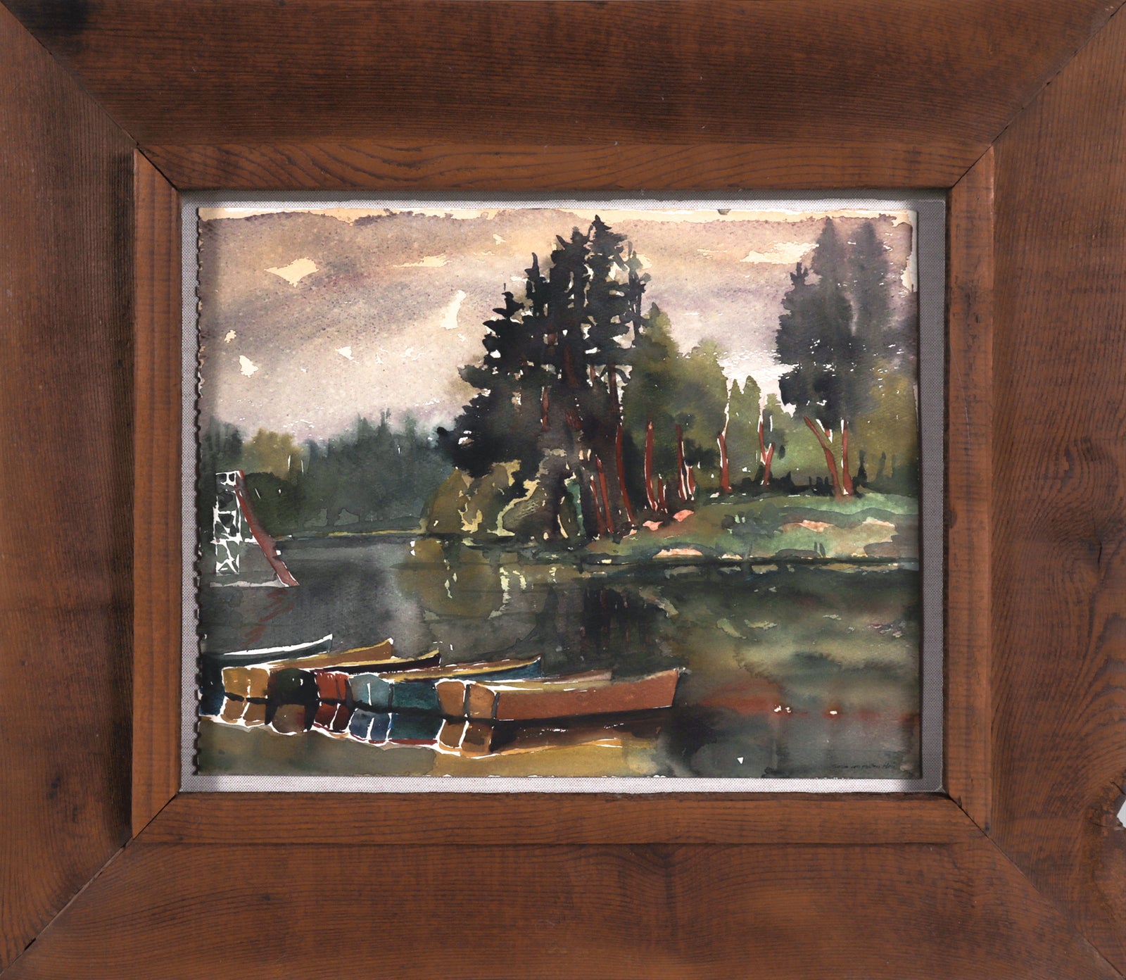 Summertime Lake Scene <br>Mid 20th Century Watercolor <br><br>#C7748
