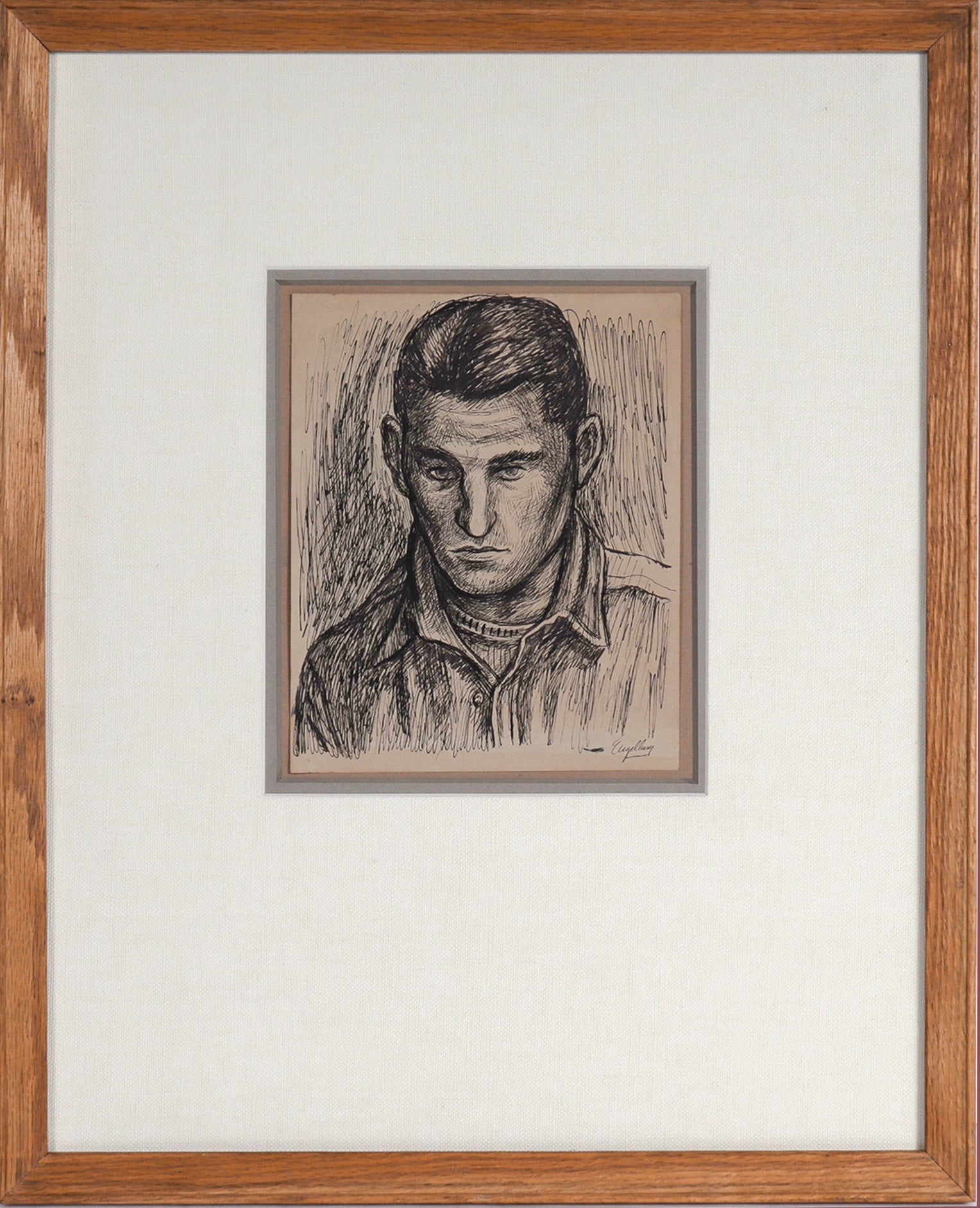 World War II Soldier Portrait <br>1940's Ink <br><br>#C7824