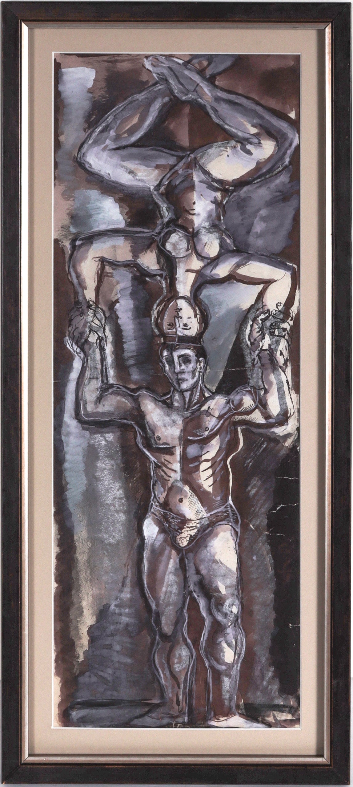 Acrobat Balancing Act <br>1930's Gouache and Ink <br><br>#C7869