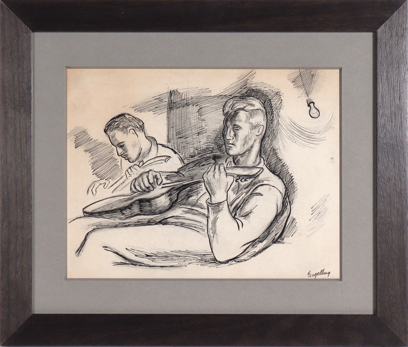 <I>"Steamer" and his Guitar</I> <br>1940's Ink and Graphite <br><br>#C7870