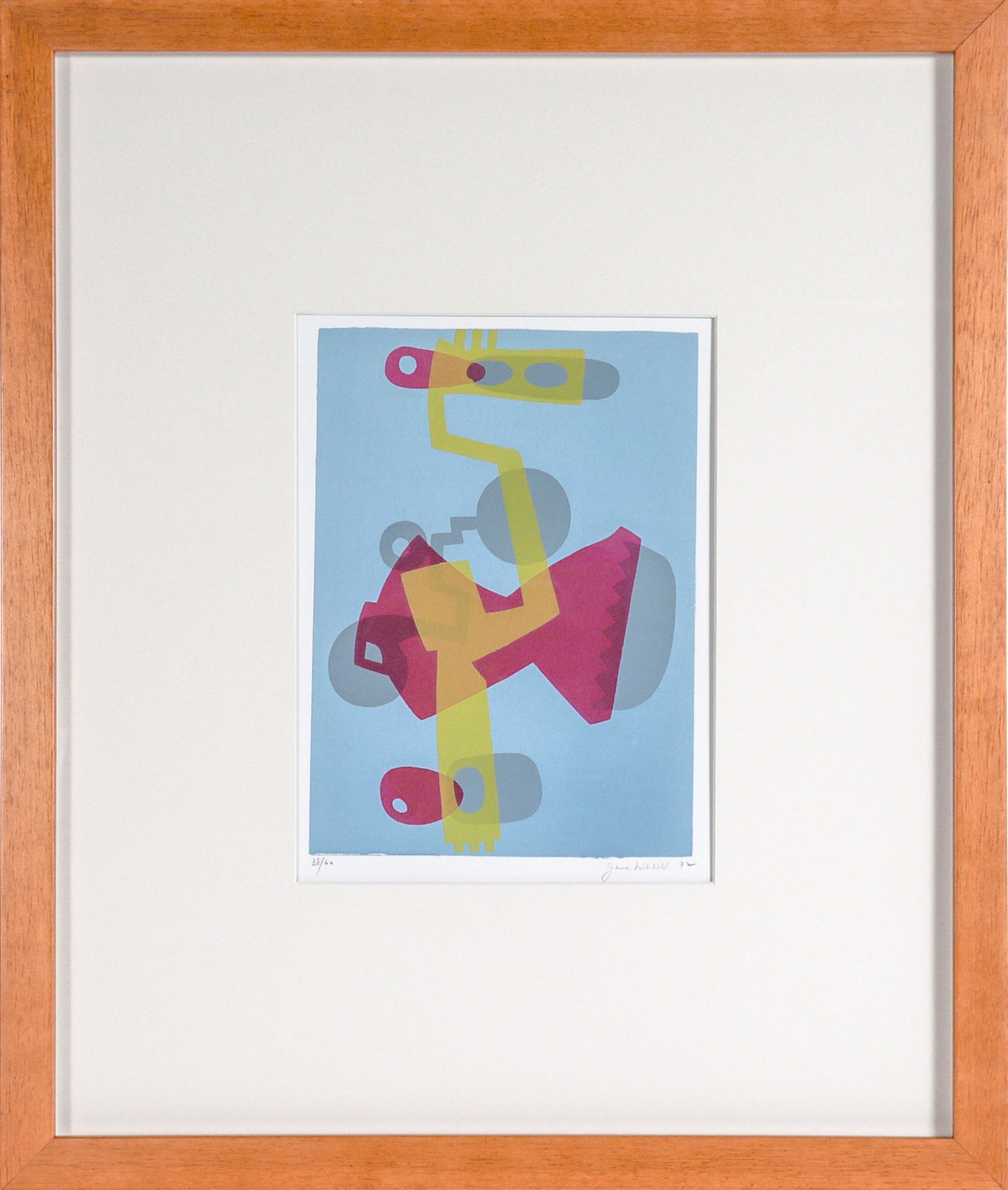 Complementary Pink & Yellow Mechanical Abstract <br>1972 Serigraph <br><br>#C7892