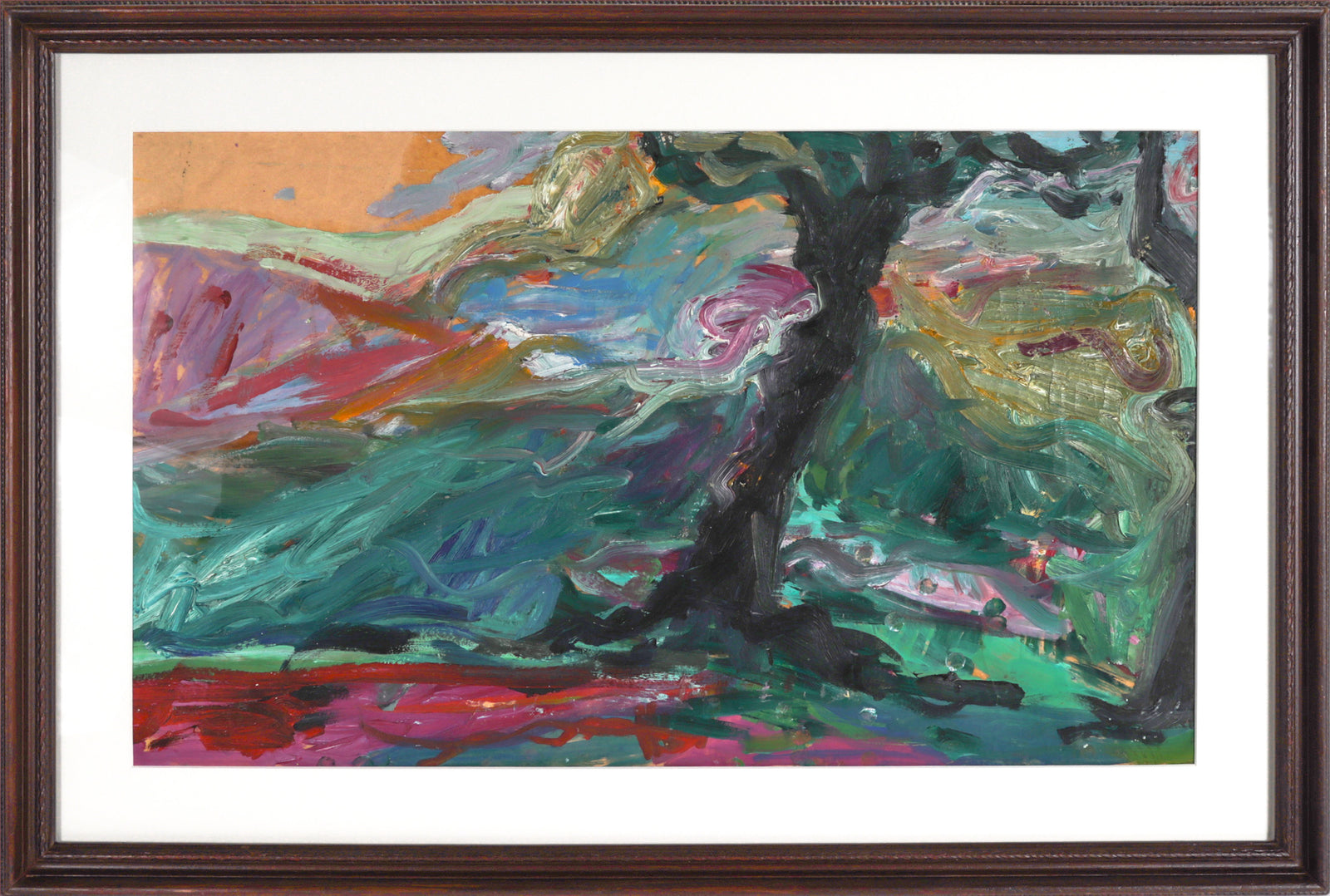Abstracted Landscape with Tree <br>1980's Oil <br><br>#C7907