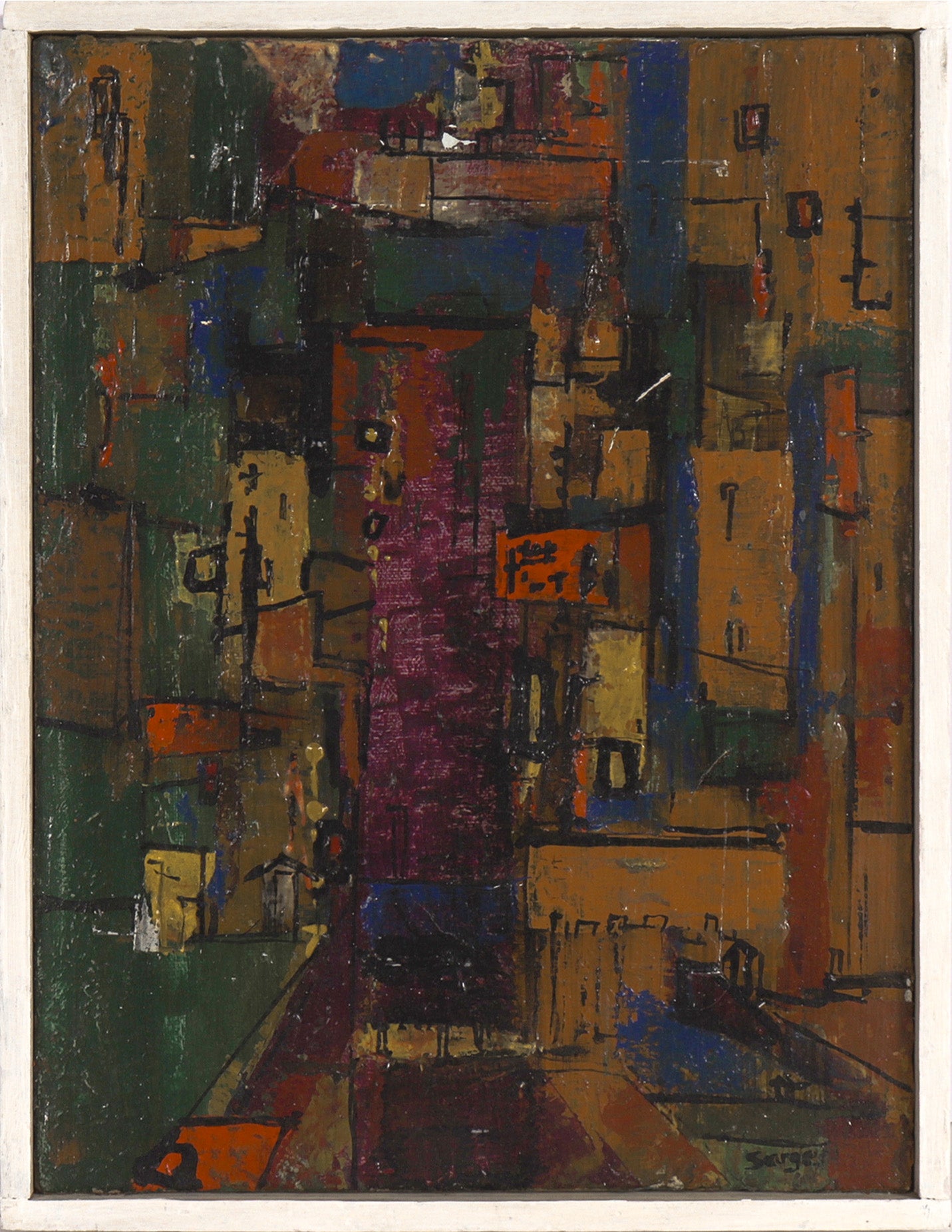 Abstracted 60s San Francisco Scene <br>1960's Oil <br><br>#C8066