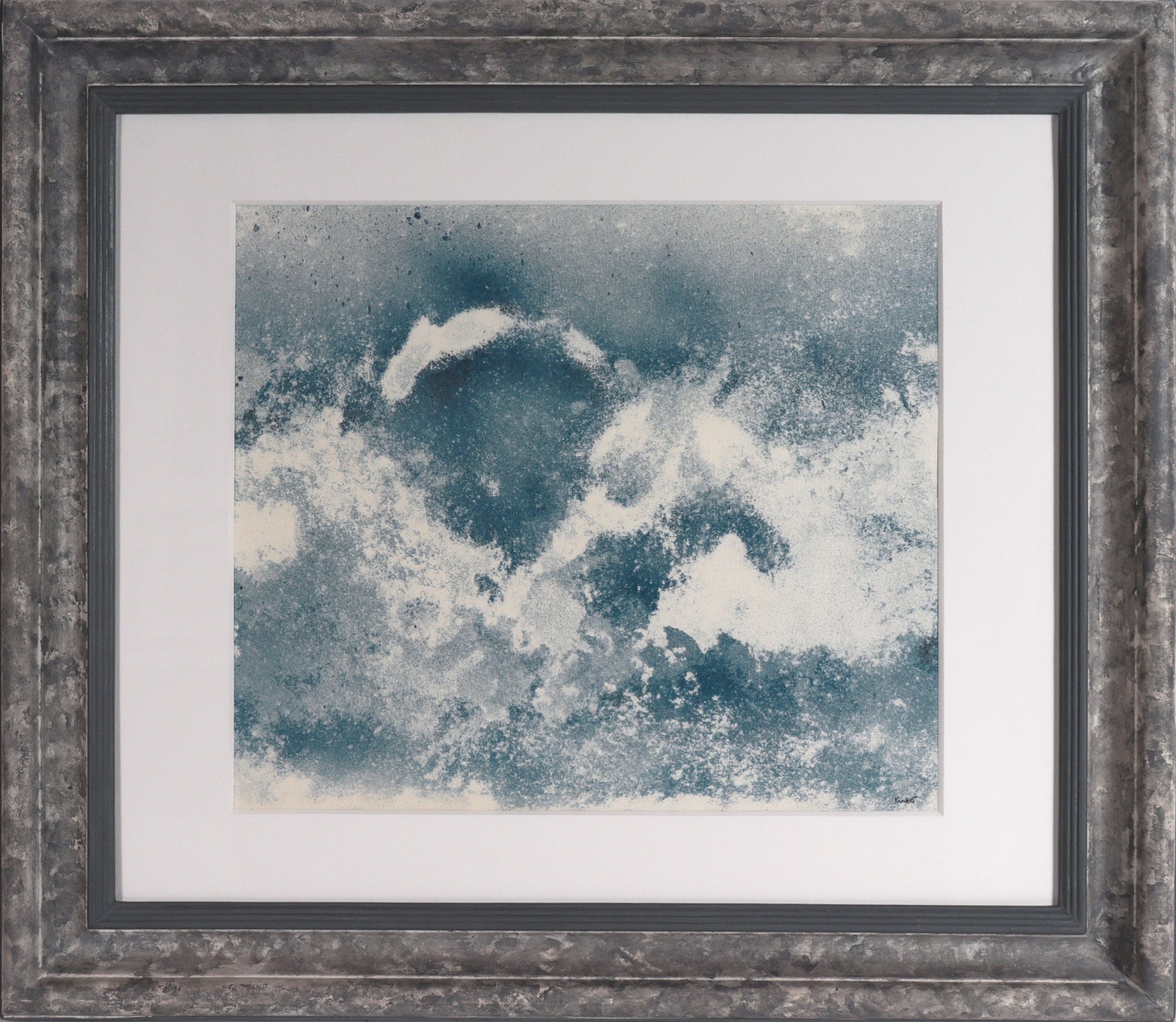 Explosive Blue and White Abstract <br>1970's Gouache and Sand <br><br>#C8075