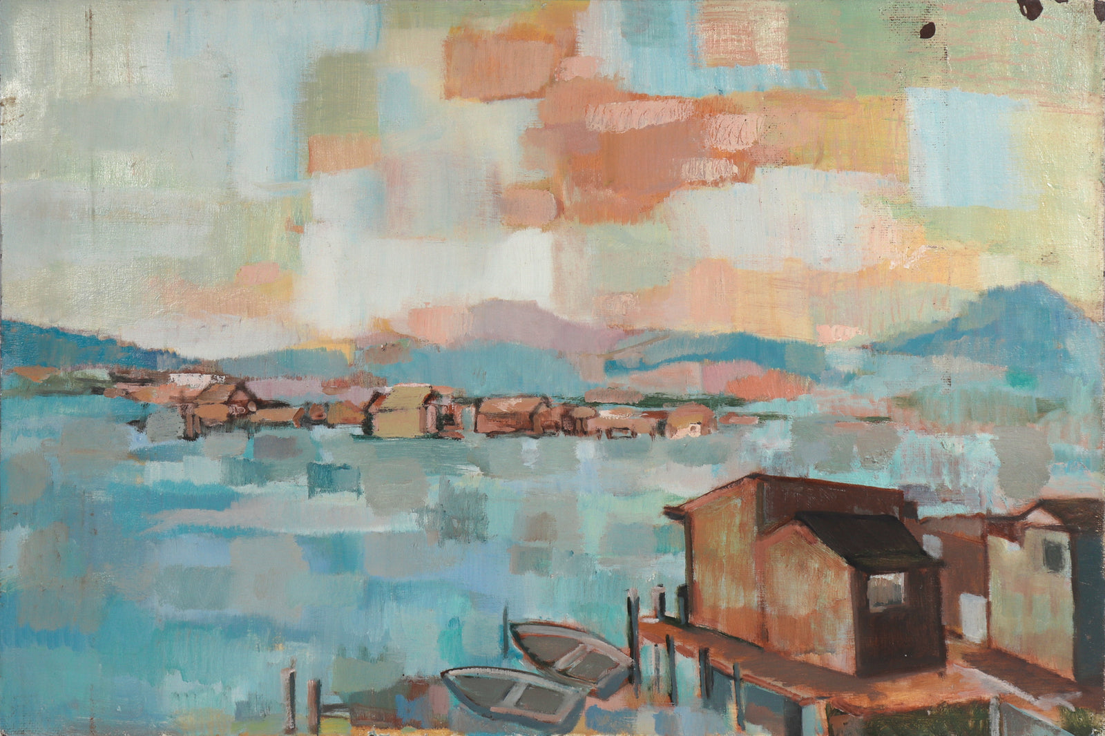 View of House Boats From Sausalito Harbor <br>20th Century Ink & Gouache <br><br>#C8120